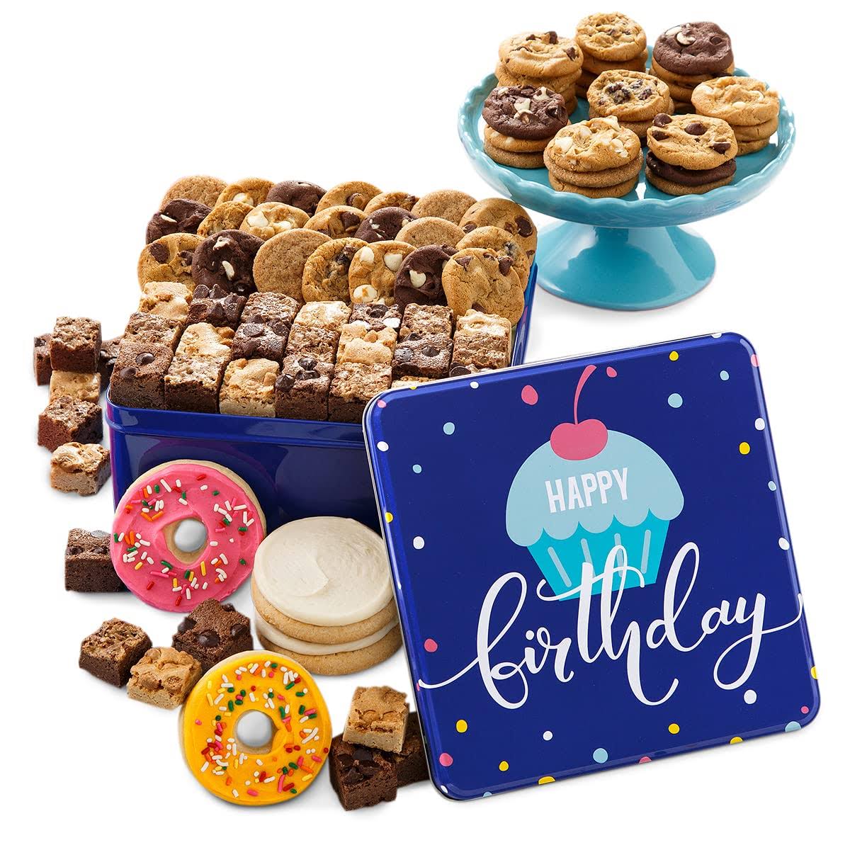 Mrs. Fields Cookies Happy Birthday Bash Combo Tin - Includes Nibblers Cookies, Brownies Bars Frosted Cookies, Birthday WL341G_YMES