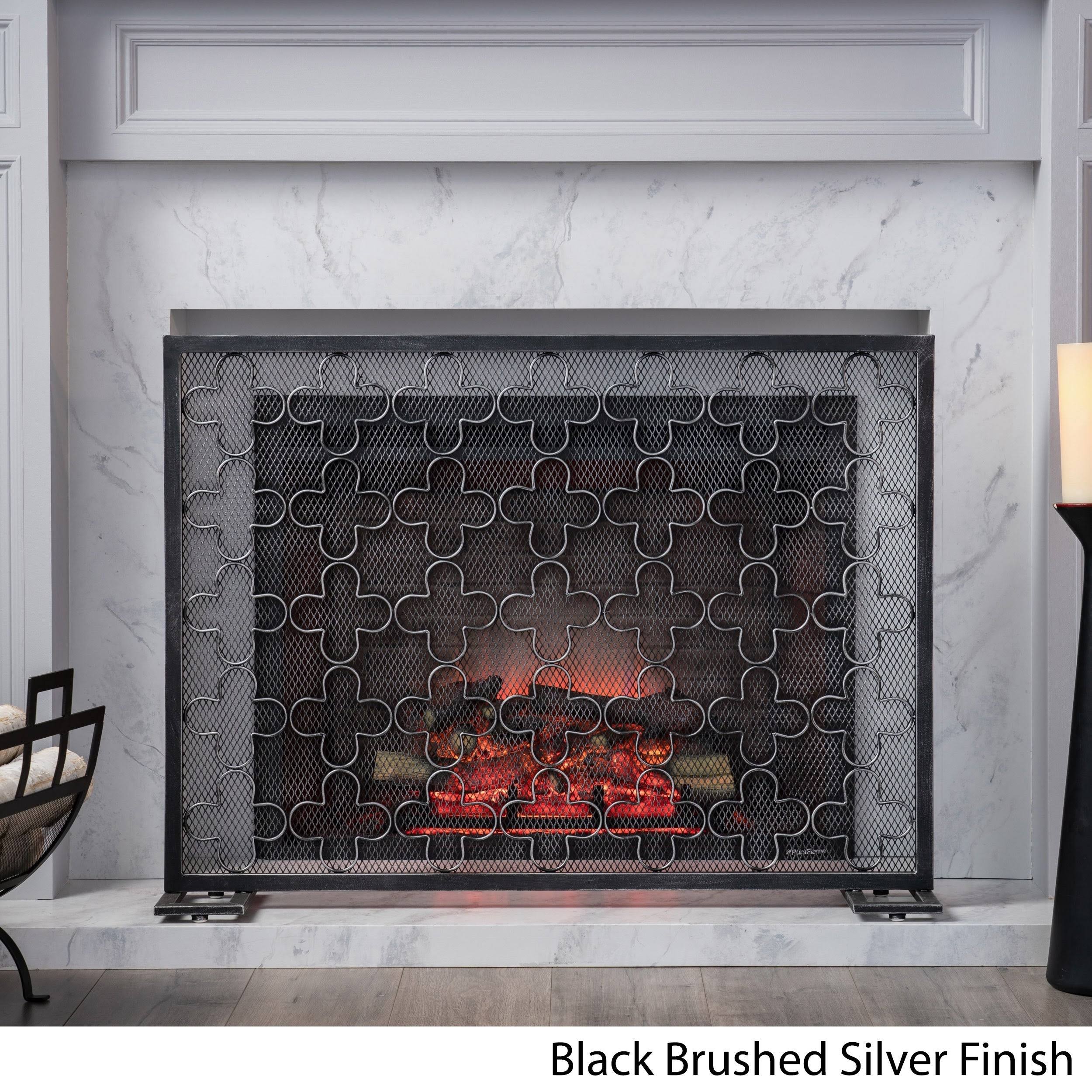 Christopher Knight Home Alleghany Modern Single Panel Fireplace Screen by Black Brushed Silver JL4POM_J7UX Christopher Knight Home Alleghany Modern Single Panel Fireplace Screen by Black Brushed Silver JL4POM_J7UX