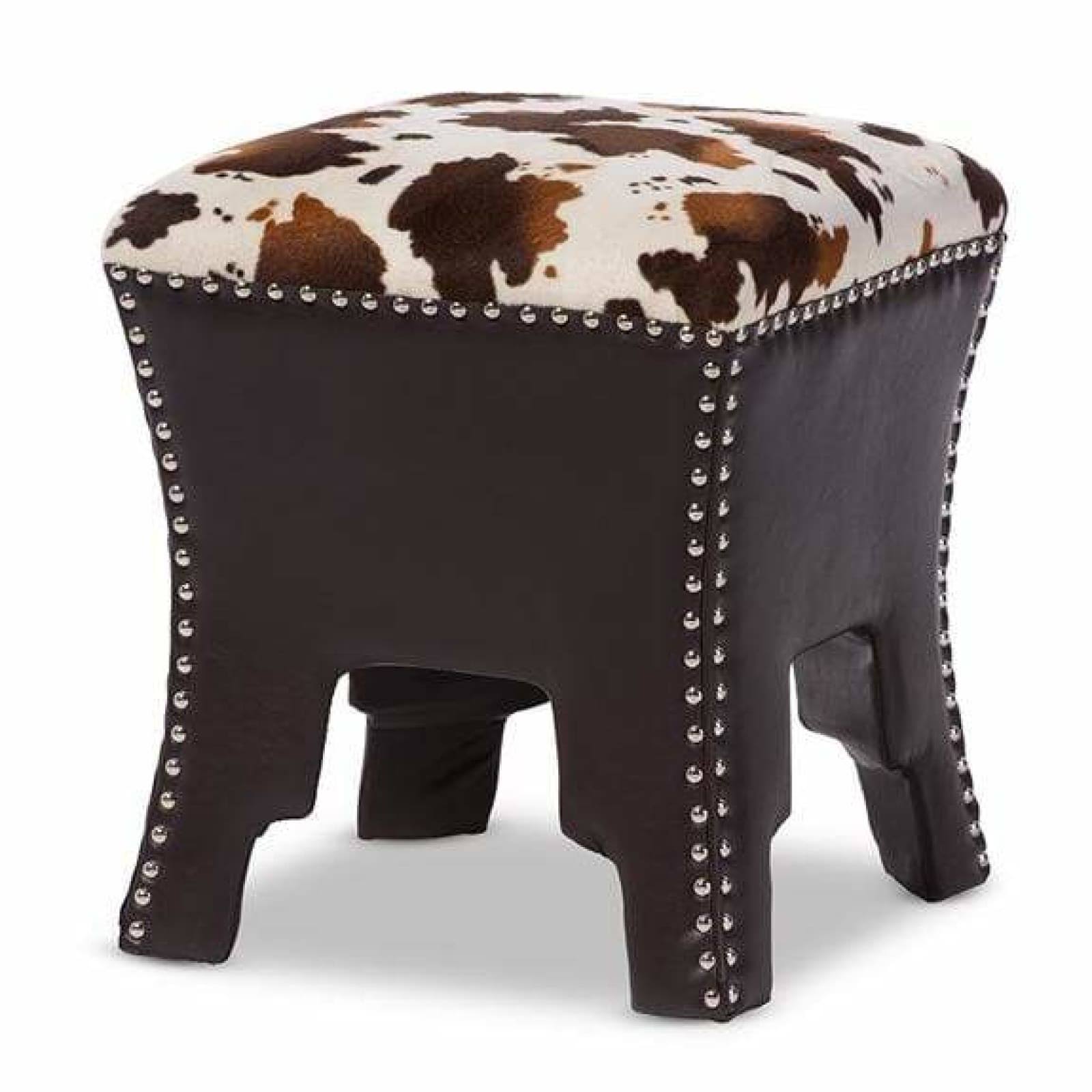 Baxton Studio Sally Cow-Print Fabric Brown Faux Leather Accent XYWK9F_BEVN Baxton Studio Sally Cow-Print Fabric Brown Faux Leather Accent XYWK9F_BEVN