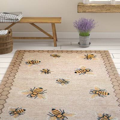 August Grove Calderon Honeycomb Bee Hand-Tufted Natural Indoor/Outdoor Area Rug, Size: 2'6 inch x 4' UYHOB7_FWUT August Grove Calderon Honeycomb Bee Hand-Tufted Natural Indoor/Outdoor Area Rug, Size: 2'6 inch x 4' UYHOB7_FWUT