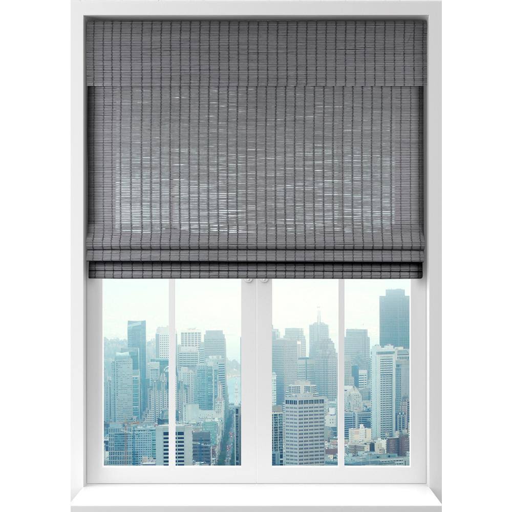 CalyxInteriors Seaside Gray Cordless Light-filtering Bamboo Woven Roman Shade 24 in. W x 74 in. UEJC32_6ABF CalyxInteriors Seaside Gray Cordless Light-filtering Bamboo Woven Roman Shade 24 in. W x 74 in. UEJC32_6ABF