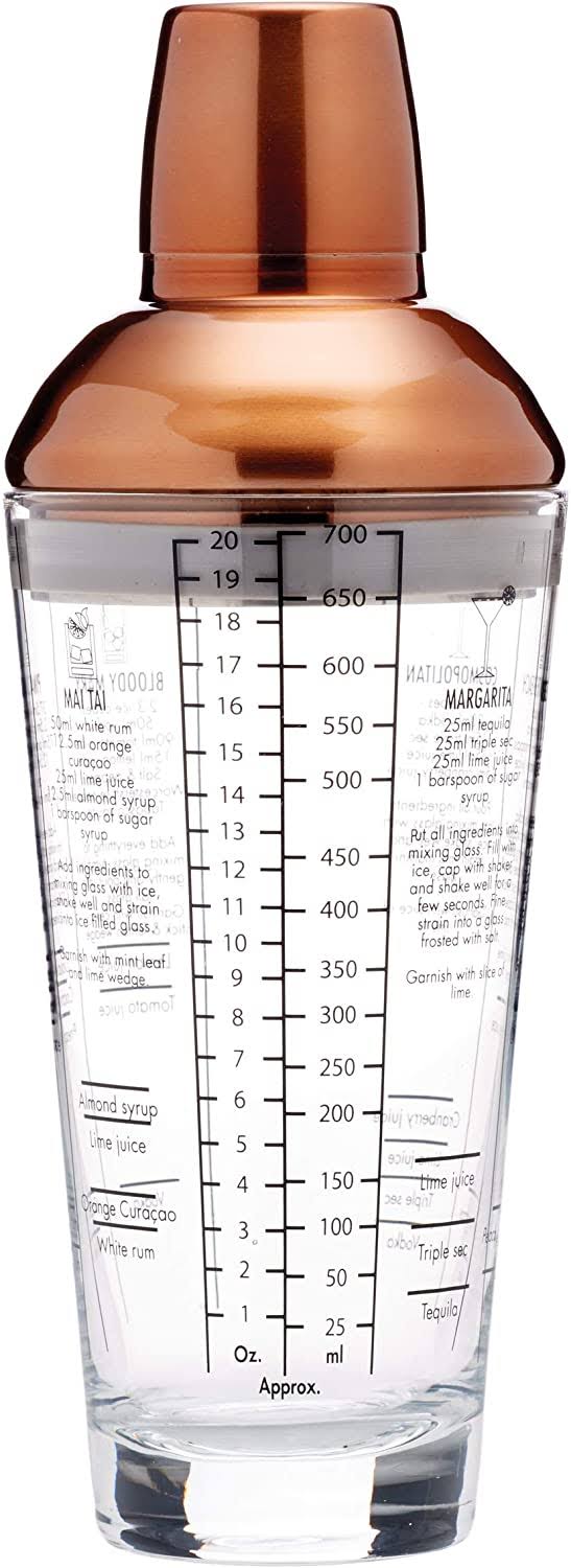 Barcraft Glass Cocktail Shaker with Stainless Steel Lid and Printed Recipes, 650 ml (23 fl oz) - Copper TM45JC_446C Barcraft Glass Cocktail Shaker with Stainless Steel Lid and Printed Recipes, 650 ml (23 fl oz) - Copper TM45JC_446C