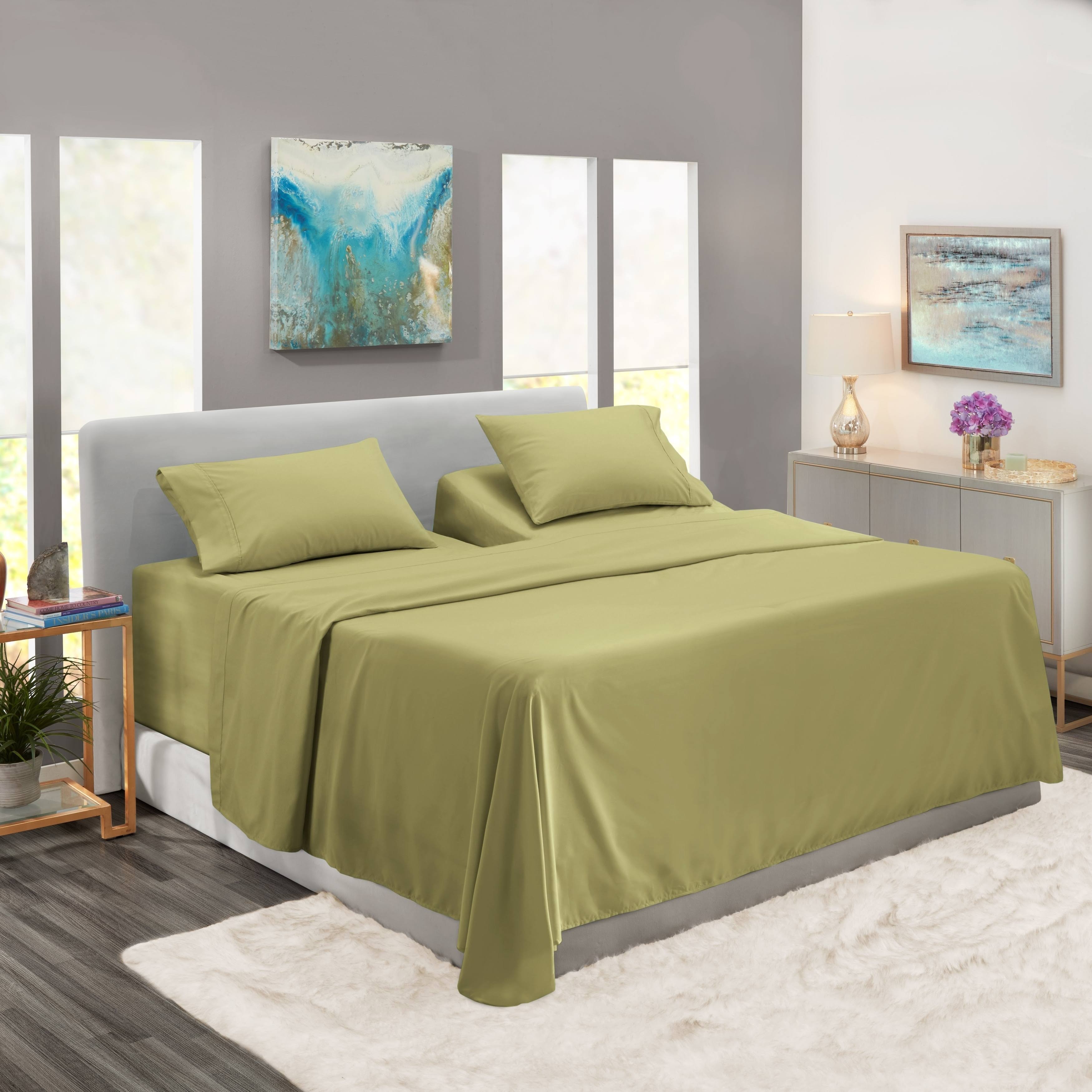 Nestl Bedding Extra Deep Pocket Sheet Set - Split King - Sage Olive VUGSJA_WKAU