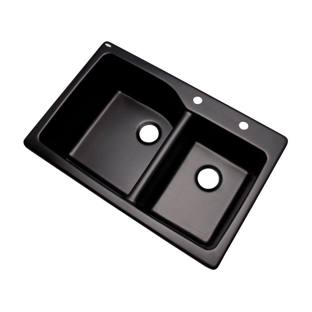 Mont Blanc Grande Dual Mount Composite Granite 34 in. 2-Hole Double Bowl Kitchen Sink in Black MNI2IH_YA4D Mont Blanc Grande Dual Mount Composite Granite 34 in. 2-Hole Double Bowl Kitchen Sink in Black MNI2IH_YA4D