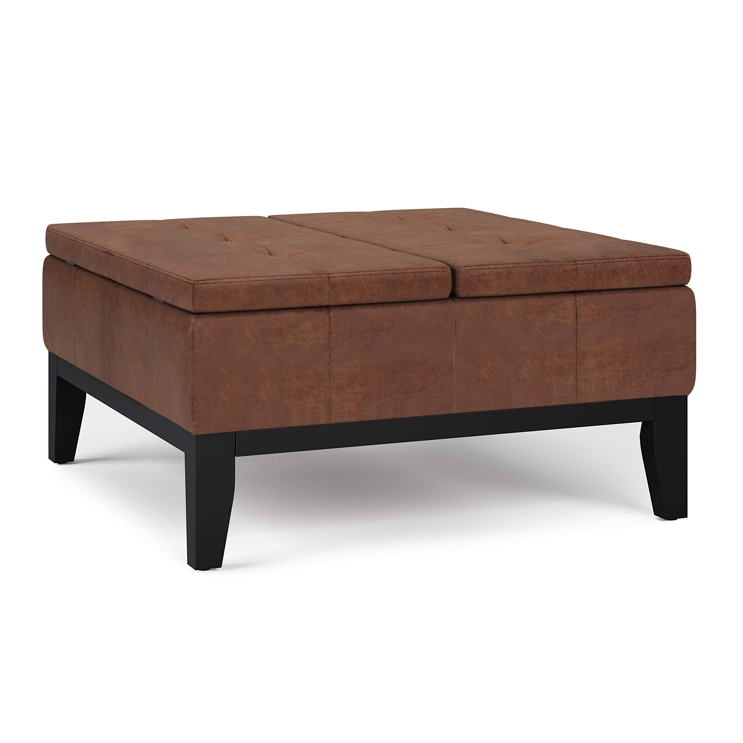 Simpli Home Dover 36 in Wide Square Square Coffee Table Storage Ottoman, 45QRAV_2VTB Simpli Home Dover 36 in Wide Square Square Coffee Table Storage Ottoman, 45QRAV_2VTB