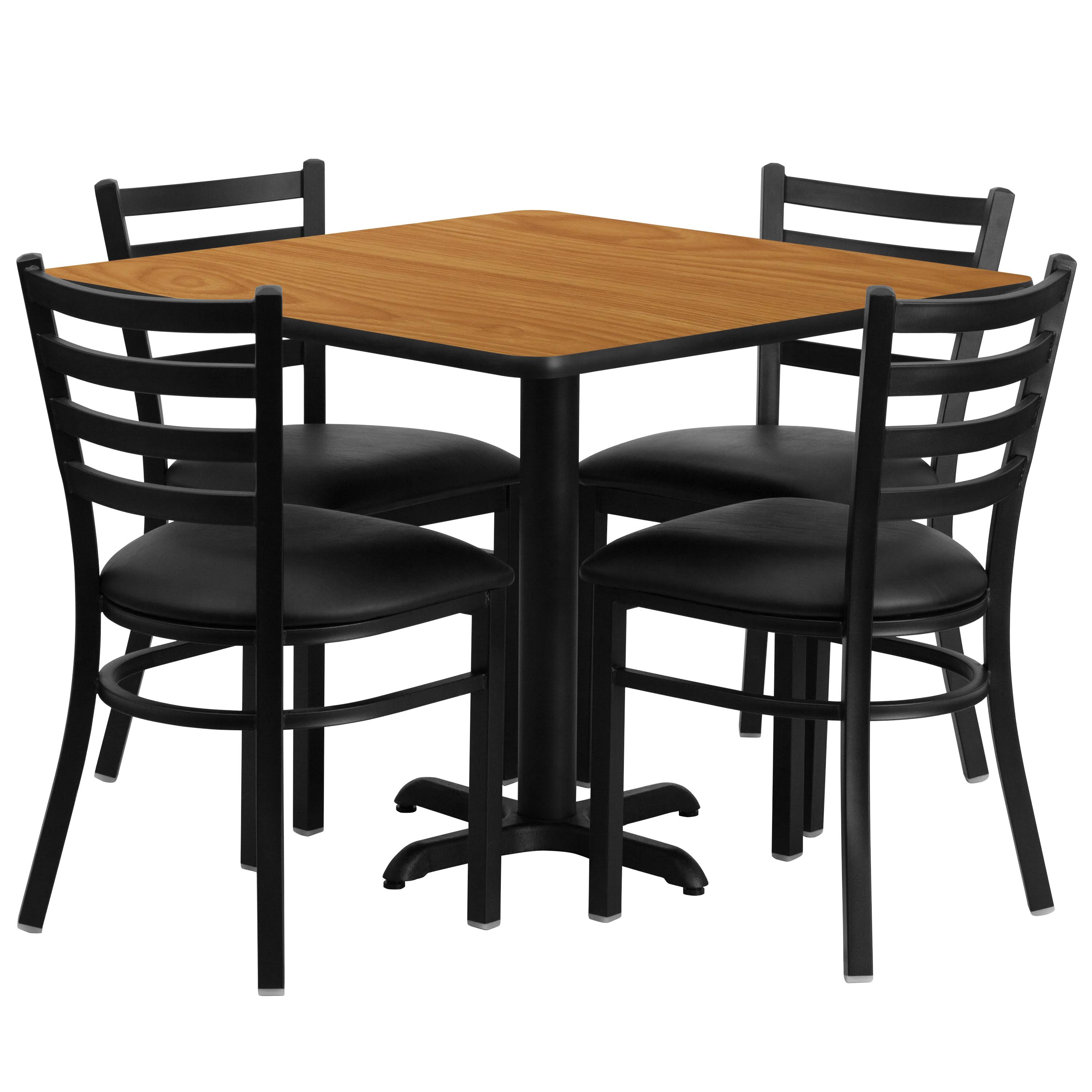 Flash Furniture Laminate Table Set with 4 Ladder Back Metal Chairs: Black, Black Vinyl SEAT, 36'' XVVMTR_TVQ6