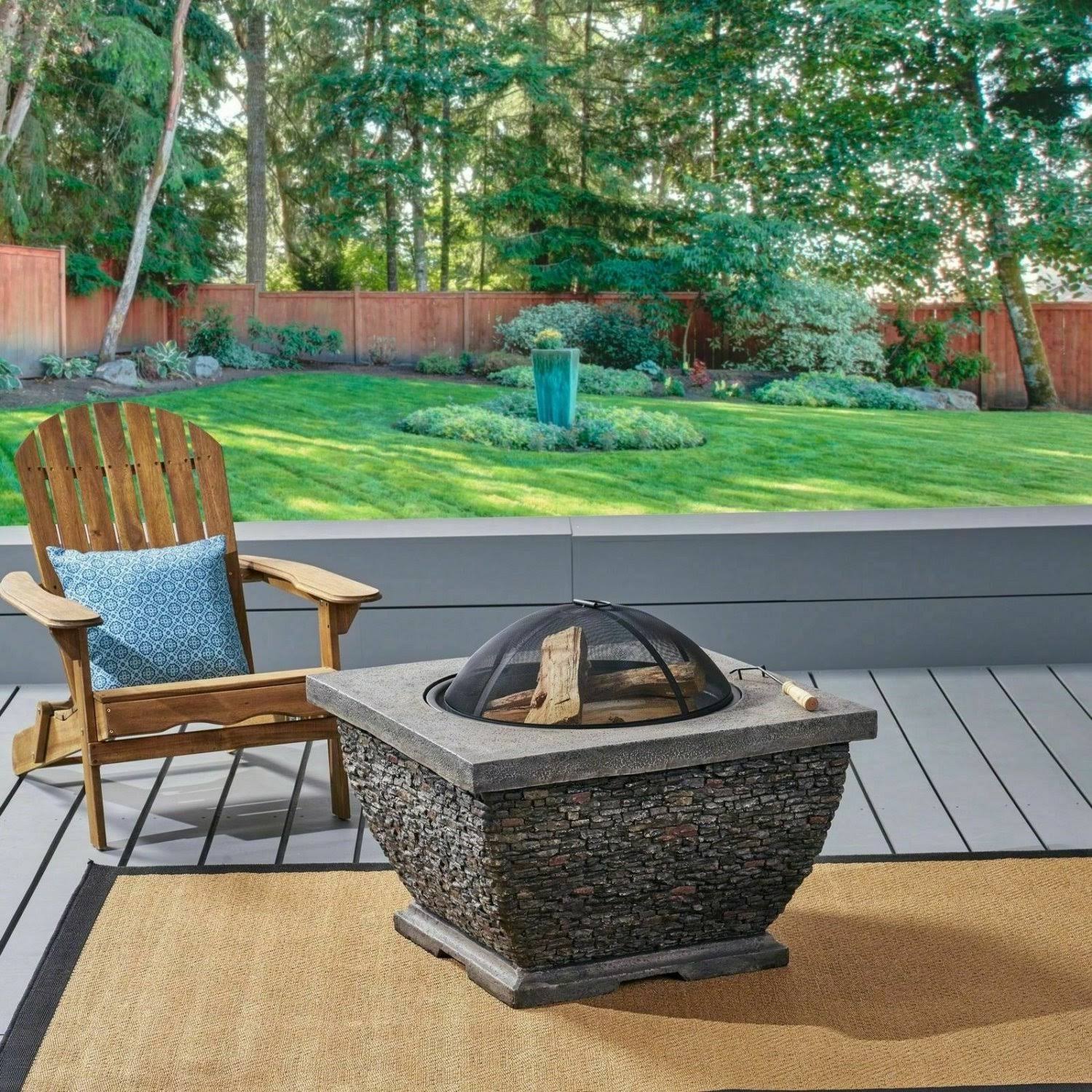 Laraine Outdoor 32-Inch Wood Burning Light-Weight Concrete Square Fire Pit, T7BM87_XWDX Laraine Outdoor 32-Inch Wood Burning Light-Weight Concrete Square Fire Pit, T7BM87_XWDX