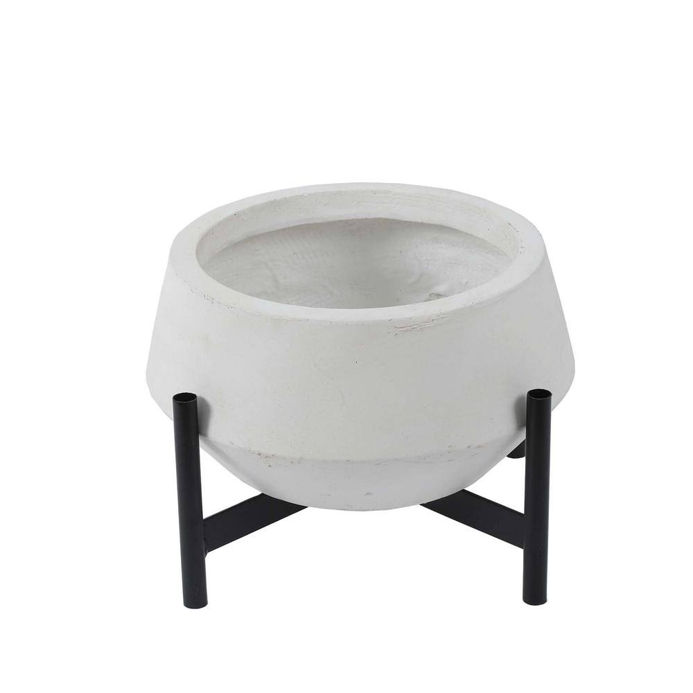 LuxenHome White Round MgO Planter with Metal 7DVBAA_SCVG LuxenHome White Round MgO Planter with Metal 7DVBAA_SCVG