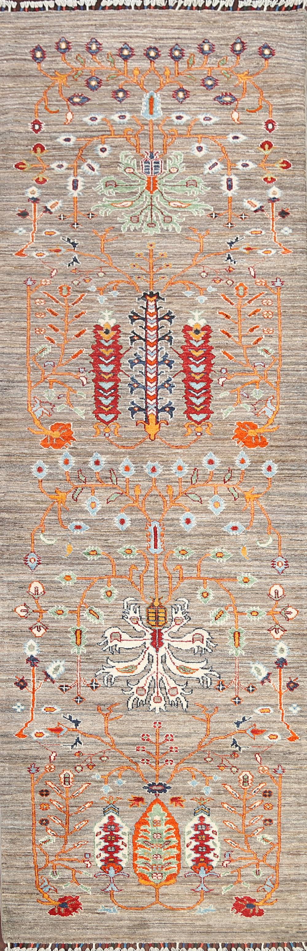 Floral Kazak Oriental Runner Rug Hand-Knotted Wool Carpet 3x10, V3CRY2_DKMN Floral Kazak Oriental Runner Rug Hand-Knotted Wool Carpet 3x10, V3CRY2_DKMN