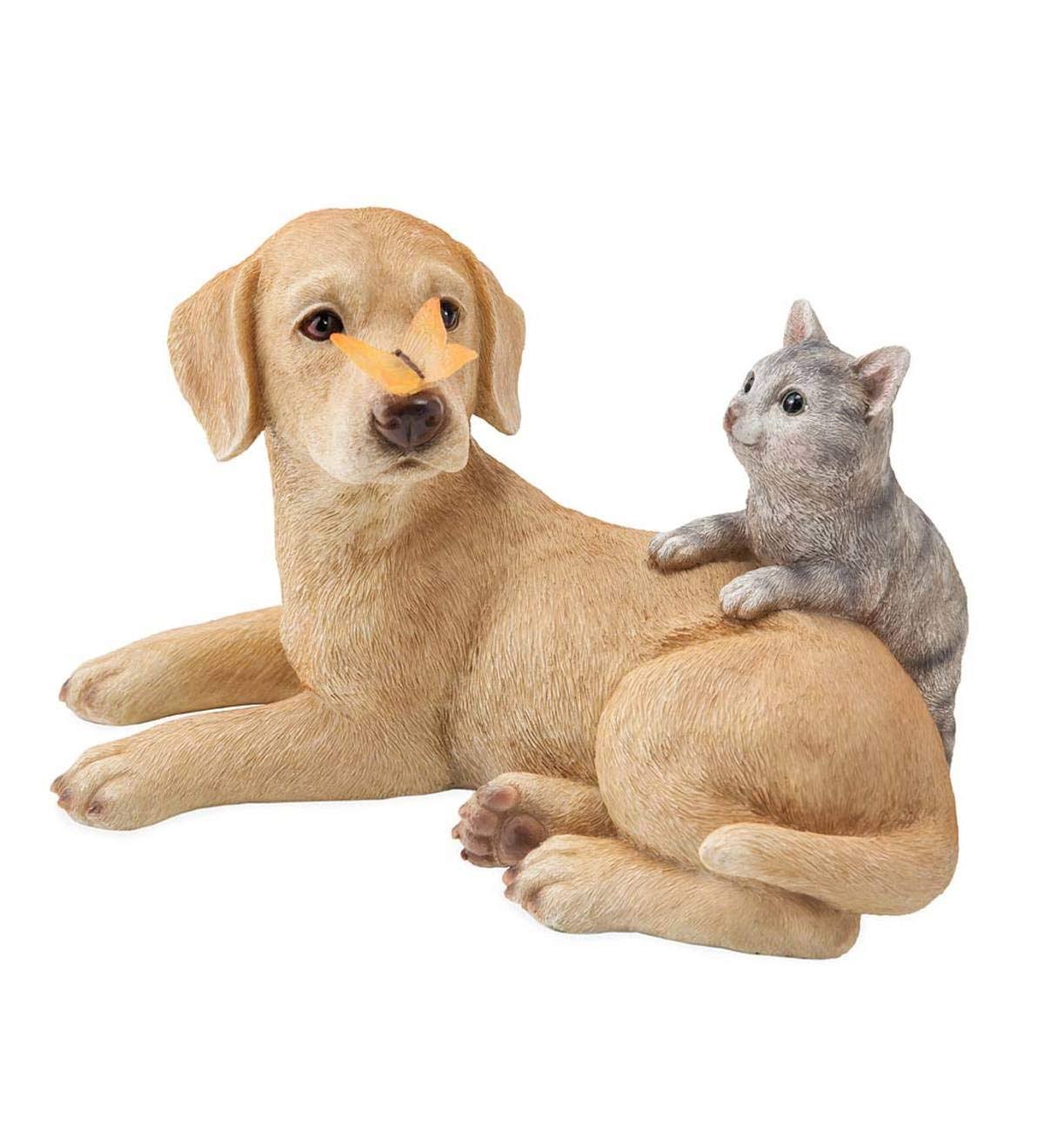 Wind Weather Lighted Solar Dog, Cat and Butterfly Garden Statue - 11.75 L x HEKVEY_XF5D Wind Weather Lighted Solar Dog, Cat and Butterfly Garden Statue - 11.75 L x HEKVEY_XF5D