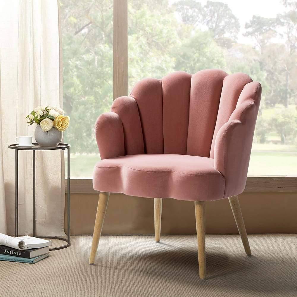 Flora Scalloped Velvet Arm Chair with Tufted Back in Pink, Size 26.ZRS9PK_V8GA Flora Scalloped Velvet Arm Chair with Tufted Back in Pink, Size 26.ZRS9PK_V8GA