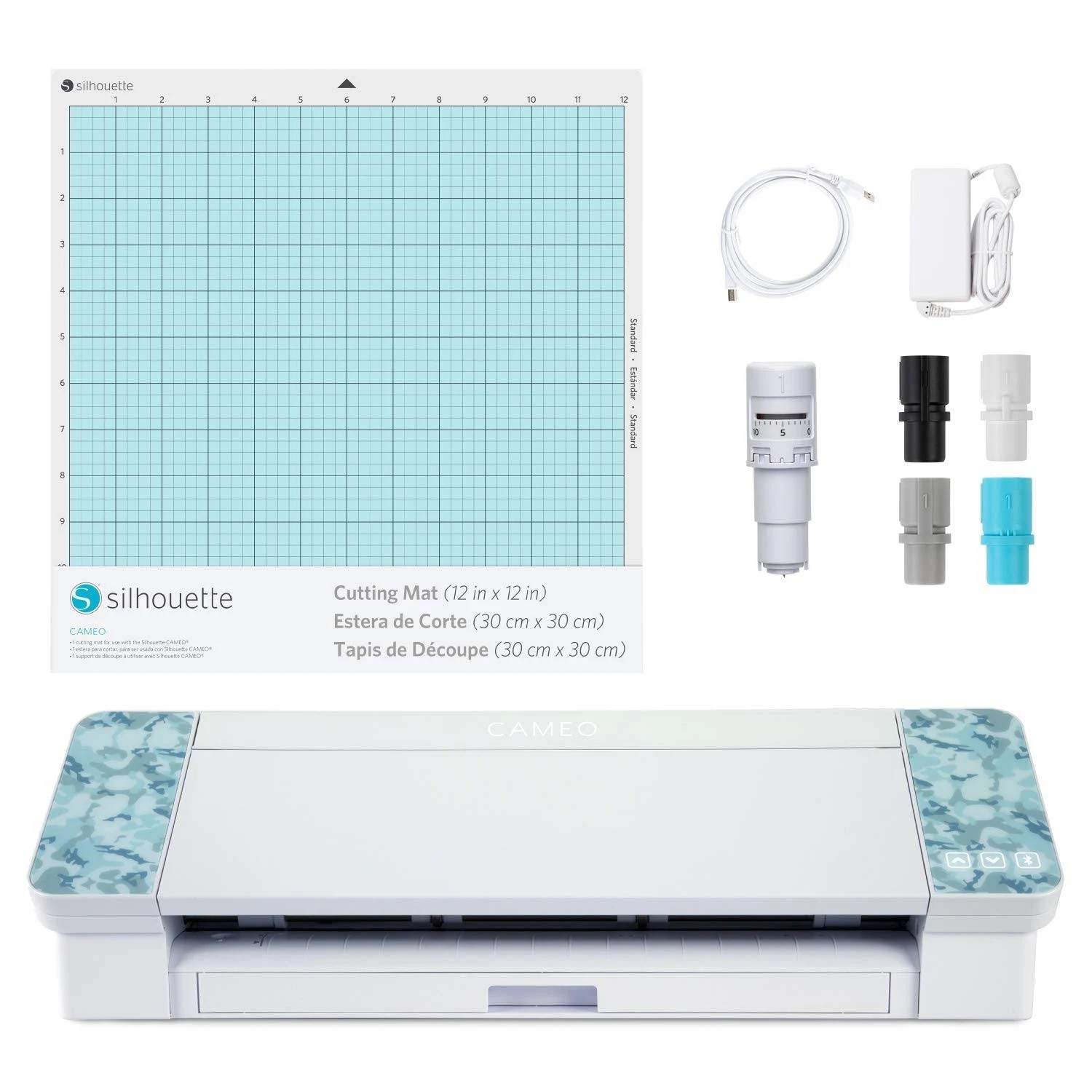 Silhouette Cameo 4 with Bluetooth, 12x12 Cutting Mat, Autoblade 2, 100 Designs and Silhouette Studio Software - Blue Pattern MMSOWF_SQFL Silhouette Cameo 4 with Bluetooth, 12x12 Cutting Mat, Autoblade 2, 100 Designs and Silhouette Studio Software - Blue Pattern MMSOWF_SQFL