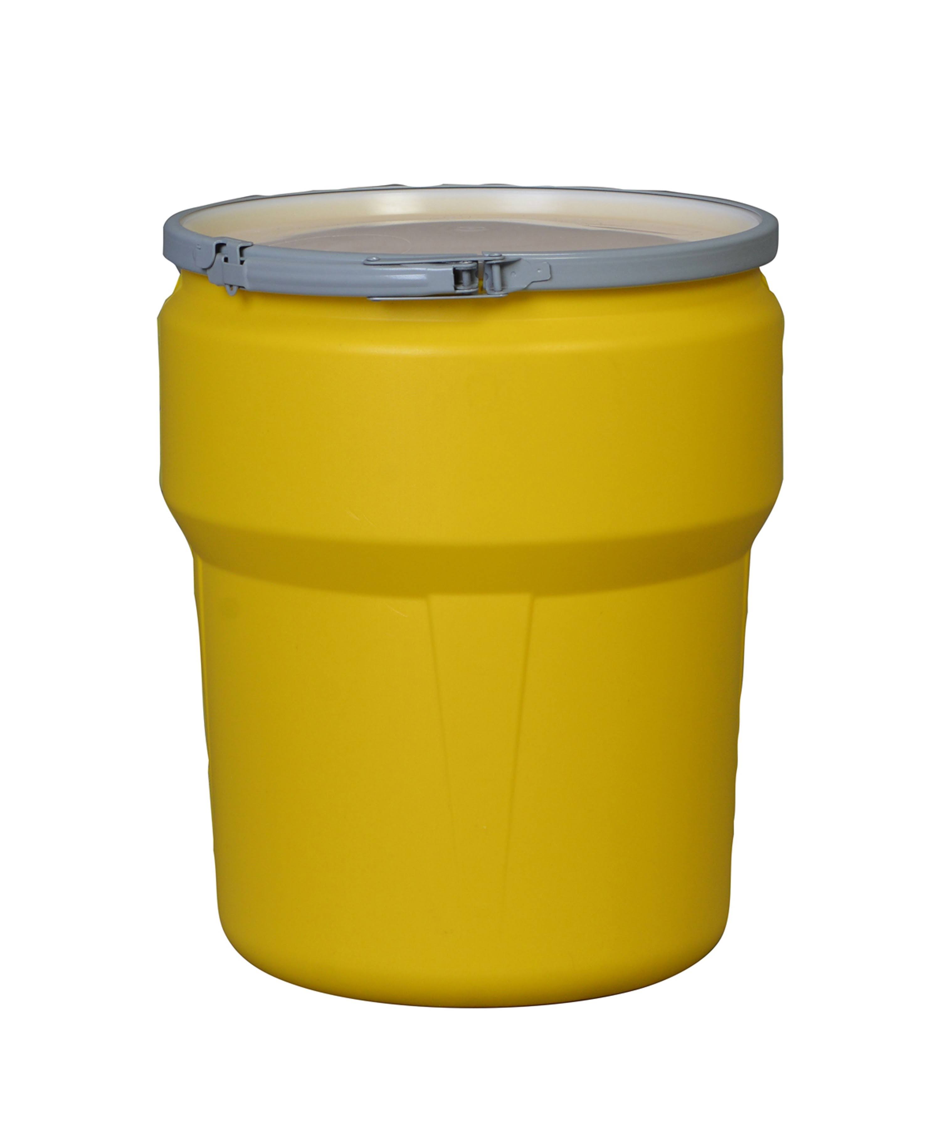 Eagle 10 Gallon, Metal Lever-Lock, Lab Pack Open Head Plastic Barrel Drum, Yellow 6F8FQE_QBDL Eagle 10 Gallon, Metal Lever-Lock, Lab Pack Open Head Plastic Barrel Drum, Yellow 6F8FQE_QBDL