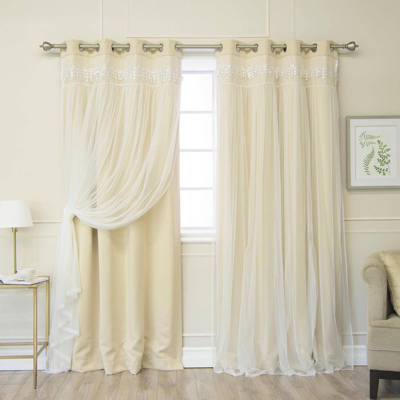 Best Home Fashion Elis Lace Overlay Curtain Panel Pair, Size: 52W x 63L , PDECRJ_ZFYA Best Home Fashion Elis Lace Overlay Curtain Panel Pair, Size: 52W x 63L , PDECRJ_ZFYA