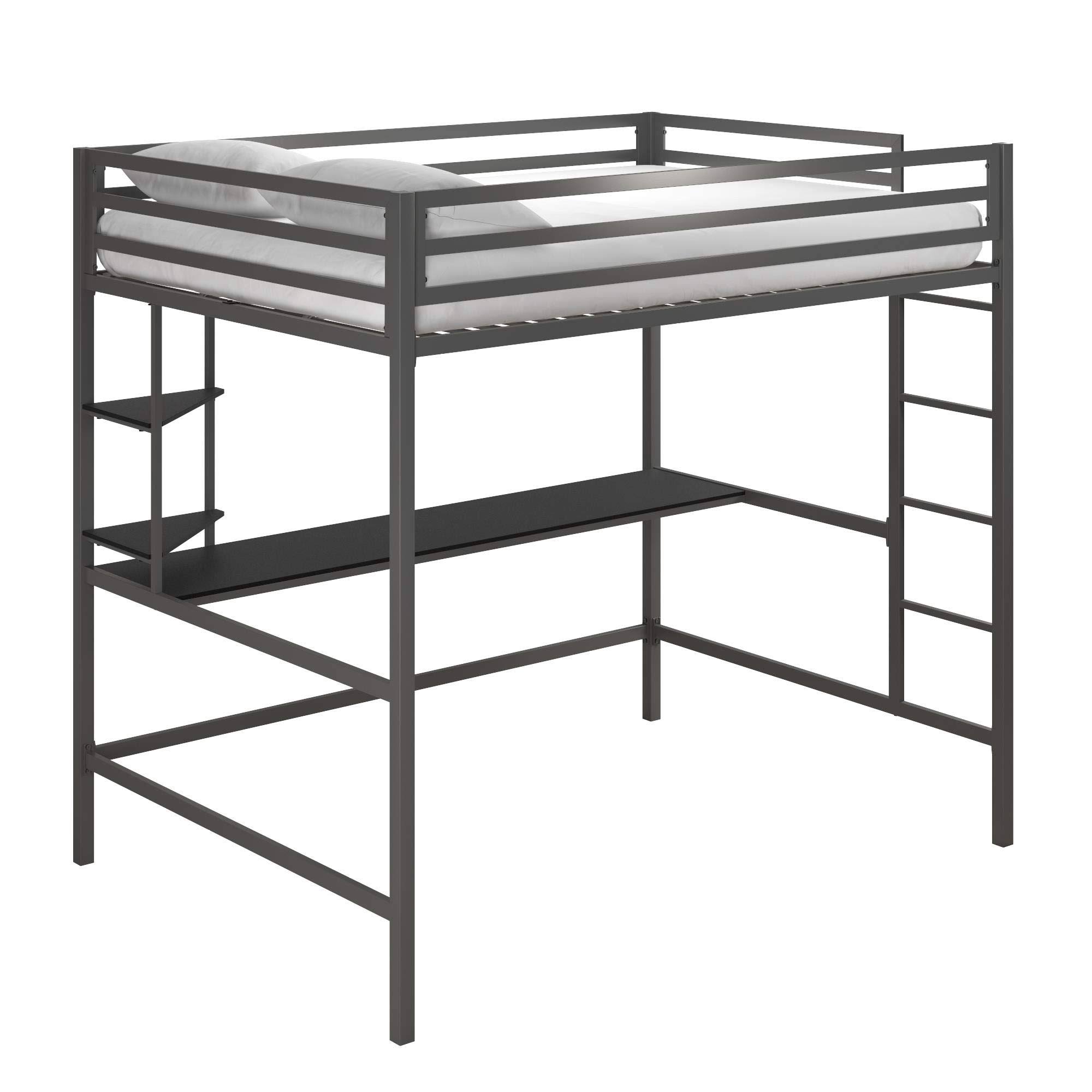 Novogratz Maxwell Metal Full Loft Bed with Desk Shelves, Gray/ JDDFP5_11BG Novogratz Maxwell Metal Full Loft Bed with Desk Shelves, Gray/ JDDFP5_11BG