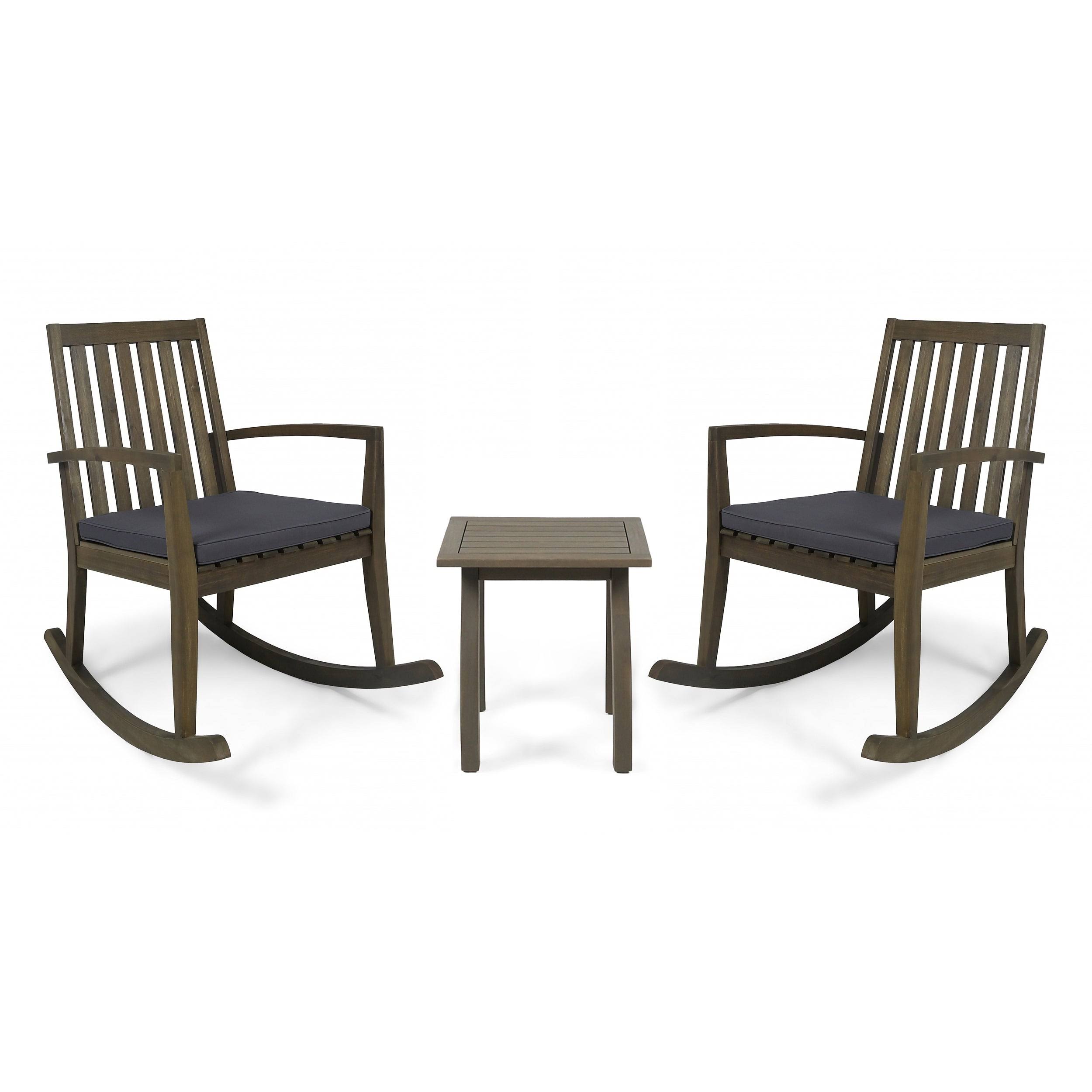 Montrose Outdoor Acacia Wood Rocking Chairs with Accent Table by Christopher Knight Home - Gray Finish + Dark SYDSDO_76EV Montrose Outdoor Acacia Wood Rocking Chairs with Accent Table by Christopher Knight Home - Gray Finish + Dark SYDSDO_76EV