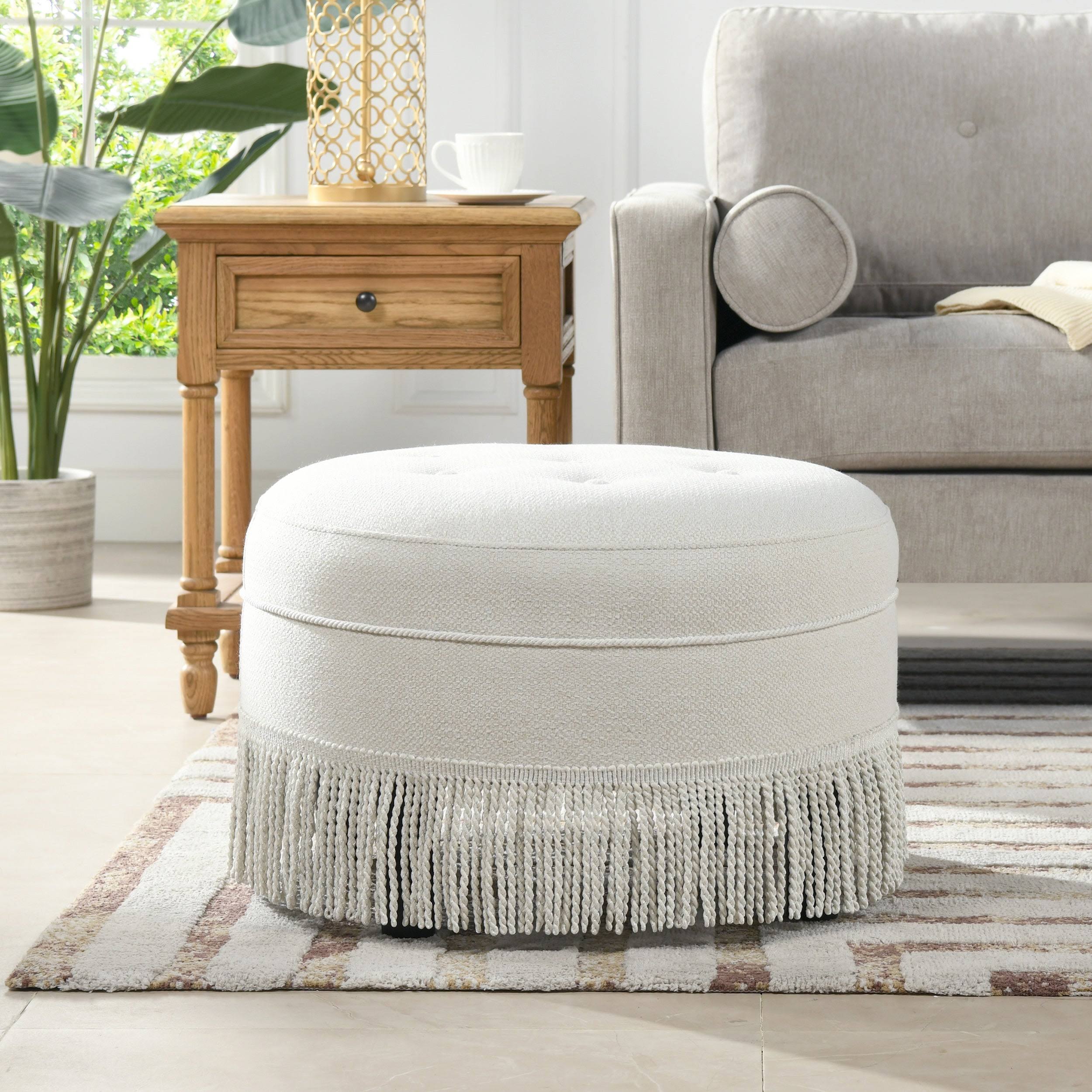 Jennifer Taylor Home Yolanda Tufted Decorative Round Ottoman Alabaster Off TQGVRR_MEFO Jennifer Taylor Home Yolanda Tufted Decorative Round Ottoman Alabaster Off TQGVRR_MEFO