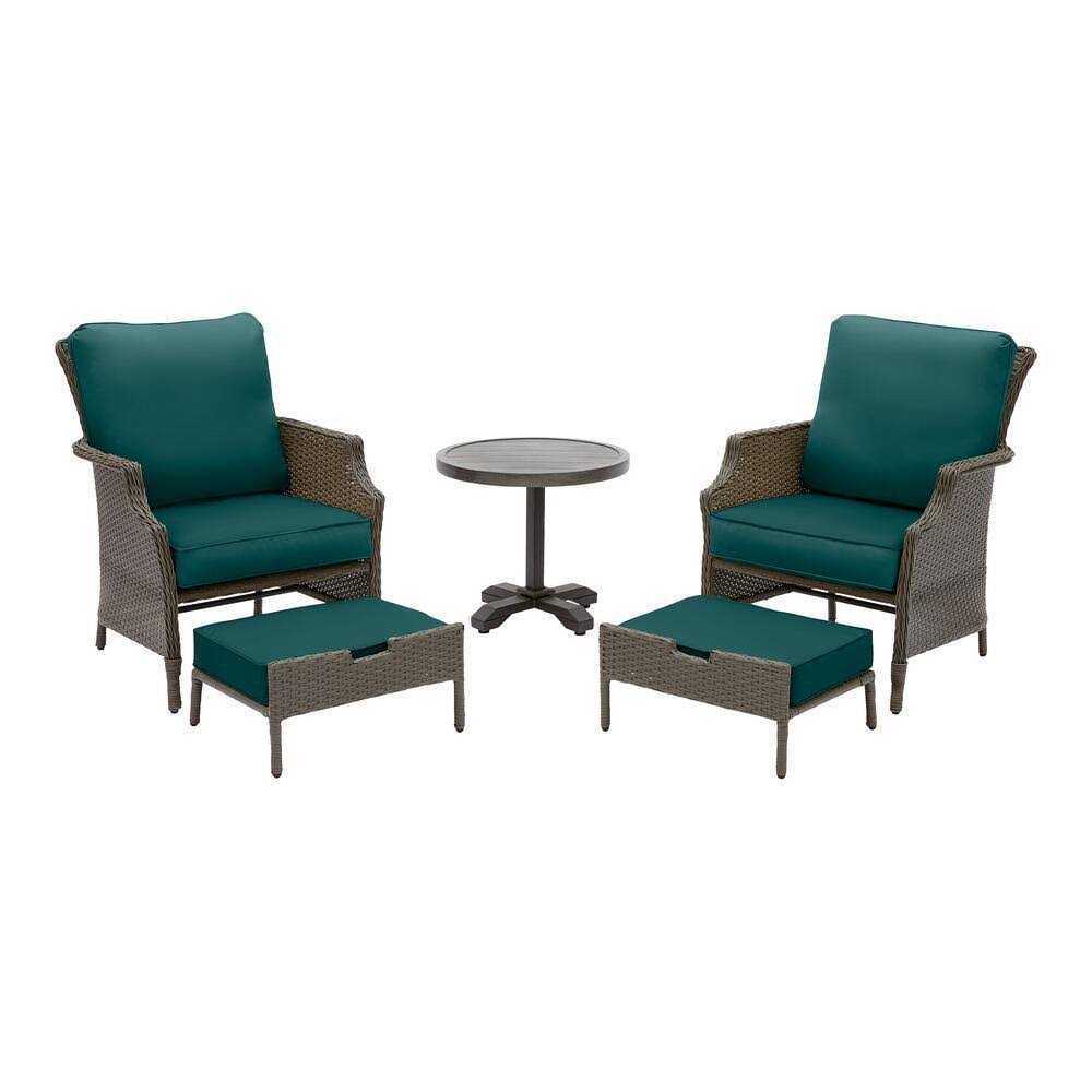 Hampton Bay Grayson 5-Piece Ash Gray Wicker Outdoor Patio Small Space Seating Set with CushionGuard Malachite Green 1DUFTV_AGZL