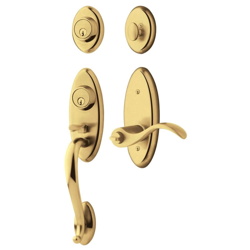 Baldwin Hardware - Landon Two Point Right Handed Single Cylinder Handleset with Wave Lever in NonLacquered Brass - 85345.031.IY4NJ4_UW1F