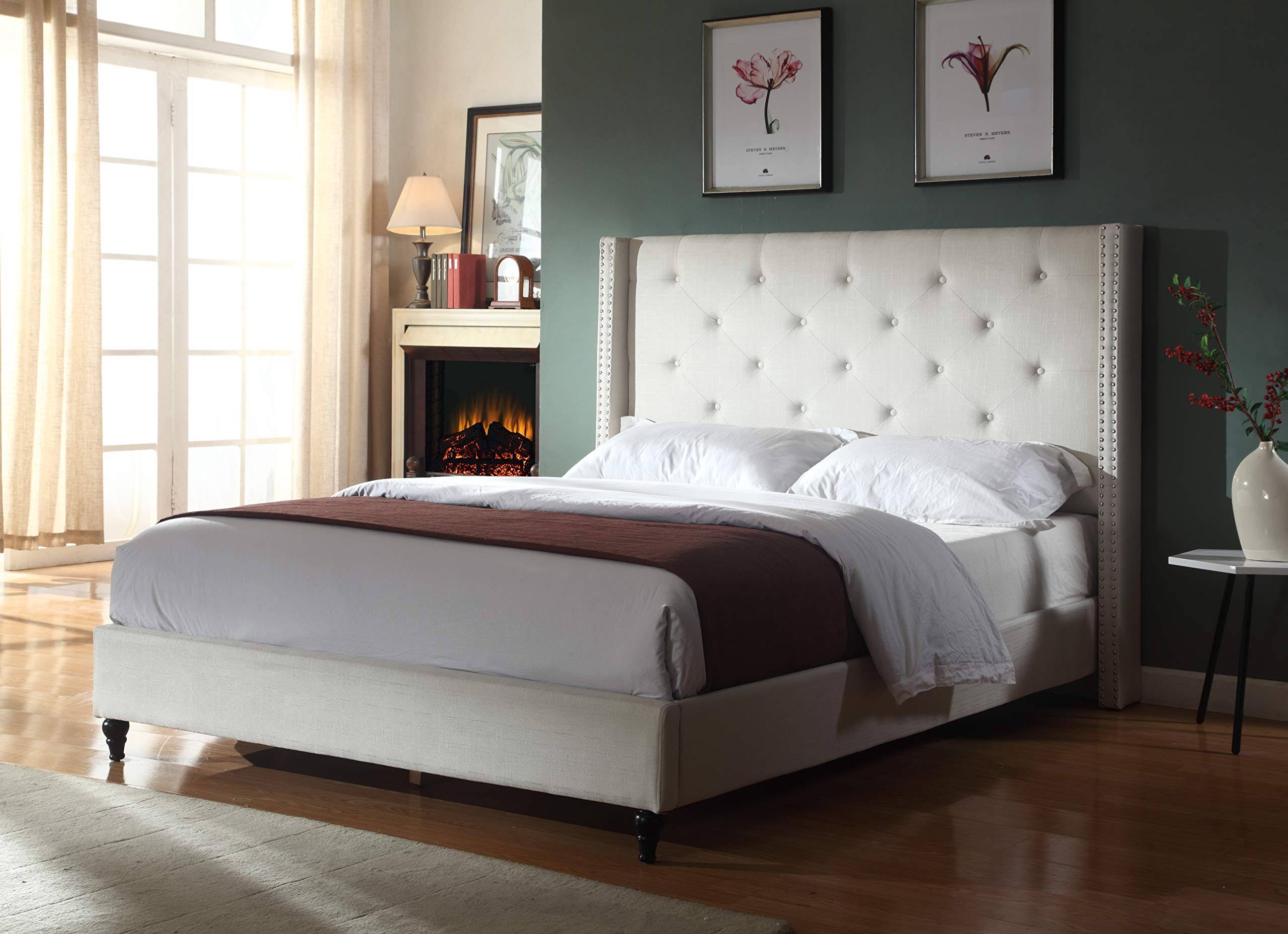 Best Master Furniture Valentina Upholstered Linen Blend Wingback Platform Bed, California King, IKUPNY_IM3A Best Master Furniture Valentina Upholstered Linen Blend Wingback Platform Bed, California King, IKUPNY_IM3A
