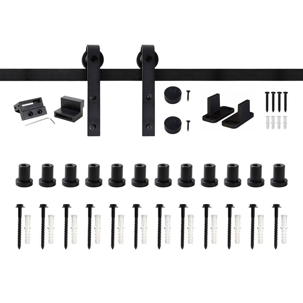 Winsoon 15 ft Hanging Sliding Barn Door Track Hardware Kit Antique, J Style Hanger, Black Finish, Size 15' HNJXVL_OIS3 Winsoon 15 ft Hanging Sliding Barn Door Track Hardware Kit Antique, J Style Hanger, Black Finish, Size 15' HNJXVL_OIS3