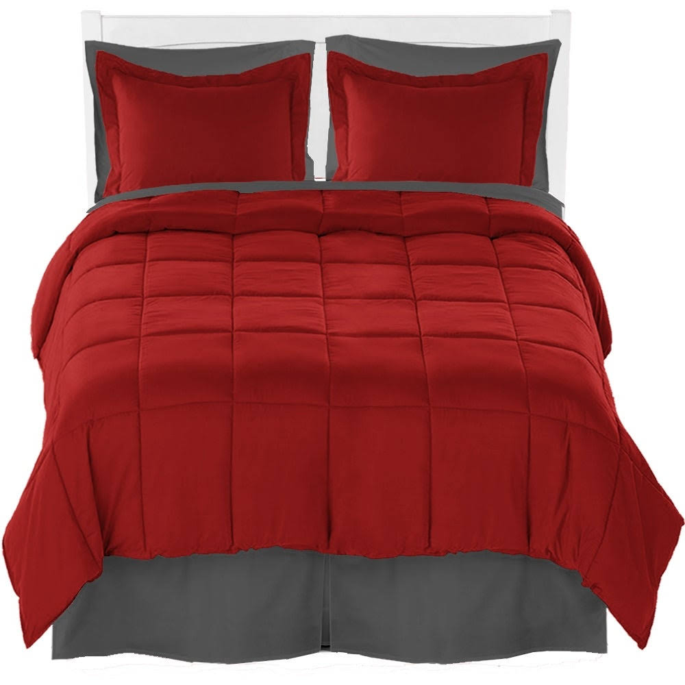 Bare Home Microfiber Comforter, Sheet Set, and Bed Skirt - Red/Grey/Grey - WG2MVZ_C0I8 Bare Home Microfiber Comforter, Sheet Set, and Bed Skirt - Red/Grey/Grey - WG2MVZ_C0I8