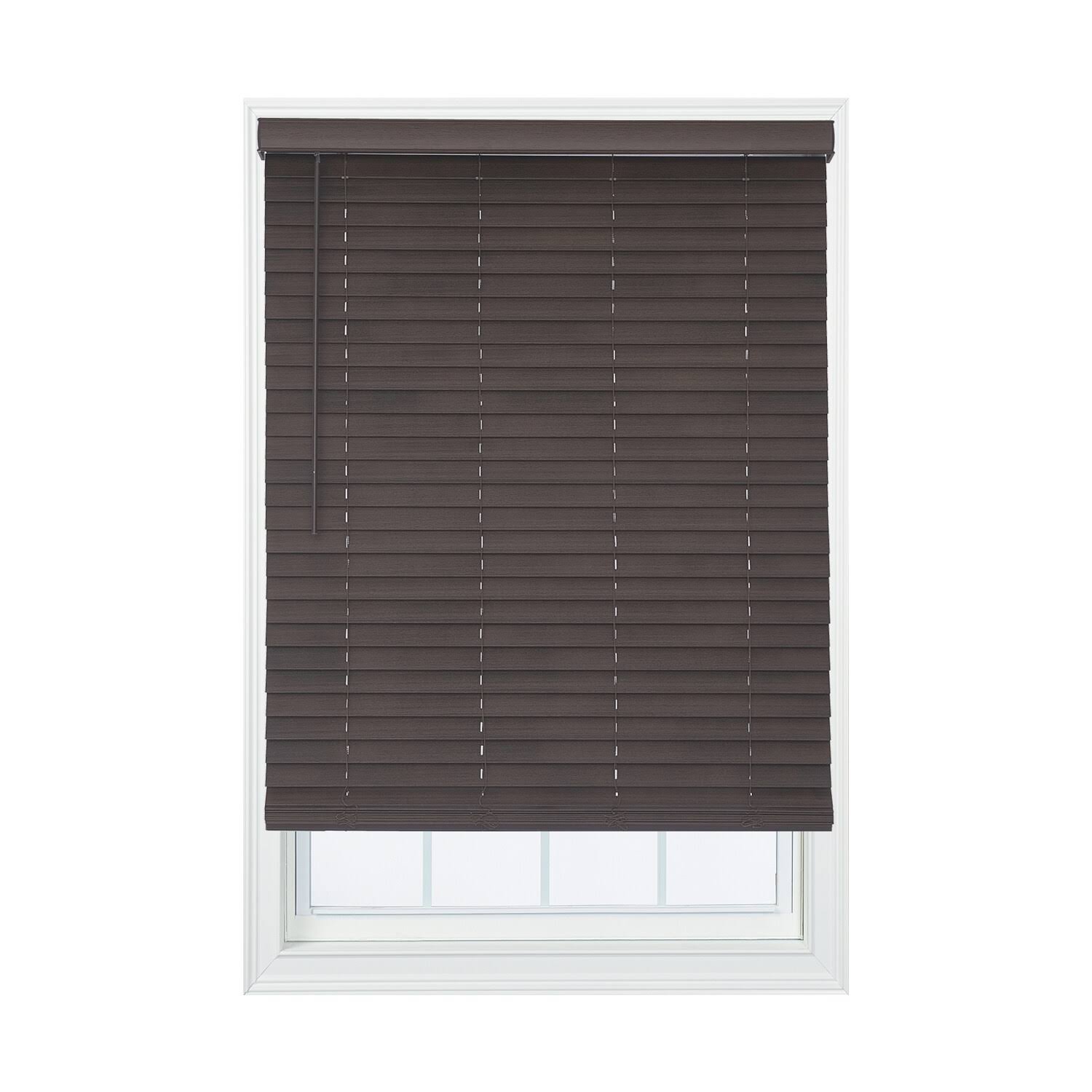 Allen + Roth 2-in Slat Width 56.25-in x 72-in Cordless Brown Faux Wood Room Darkening Faux Wood Blinds | DFWDC6072-56.QGTAQH_TNDA Allen + Roth 2-in Slat Width 56.25-in x 72-in Cordless Brown Faux Wood Room Darkening Faux Wood Blinds | DFWDC6072-56.QGTAQH_TNDA