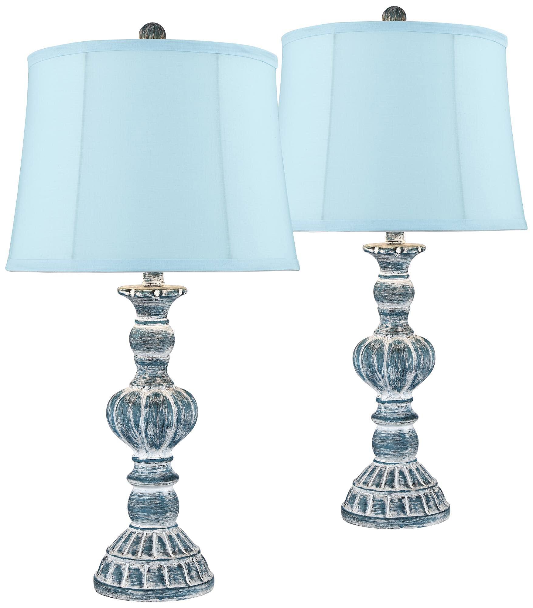 Regency Hill Country Cottage Table Lamps Set of 2 Blue Wash Fabric Softback Drum Shade for Living Room Bedroom House Bedside VTUL6V_5LKQ Regency Hill Country Cottage Table Lamps Set of 2 Blue Wash Fabric Softback Drum Shade for Living Room Bedroom House Bedside VTUL6V_5LKQ