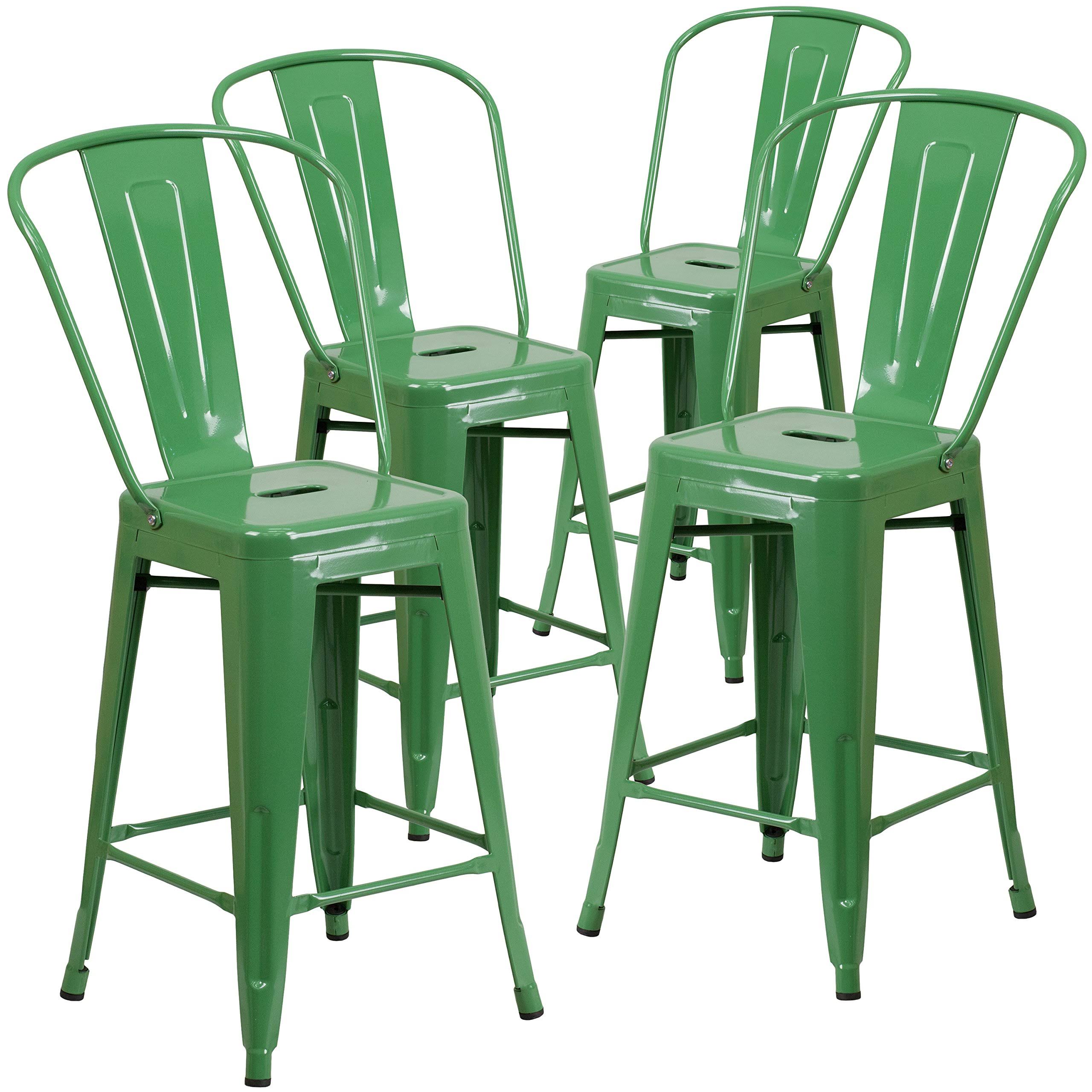 Flash Furniture 4 Pk. 24'' High Green Metal Indoor-Outdoor Counter Height Stool with KNXPVO_NWNM