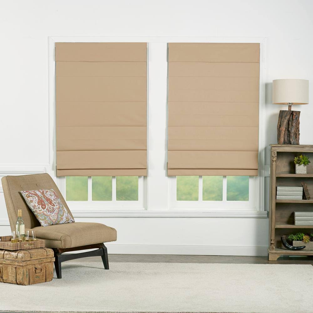 Perfect Lift Window Treatment Khaki Cordless Blackout Energy-Efficient Cotton Roman Shades 22 in. W x 72 in. L, 4KJCUE_GKHT Perfect Lift Window Treatment Khaki Cordless Blackout Energy-Efficient Cotton Roman Shades 22 in. W x 72 in. L, 4KJCUE_GKHT