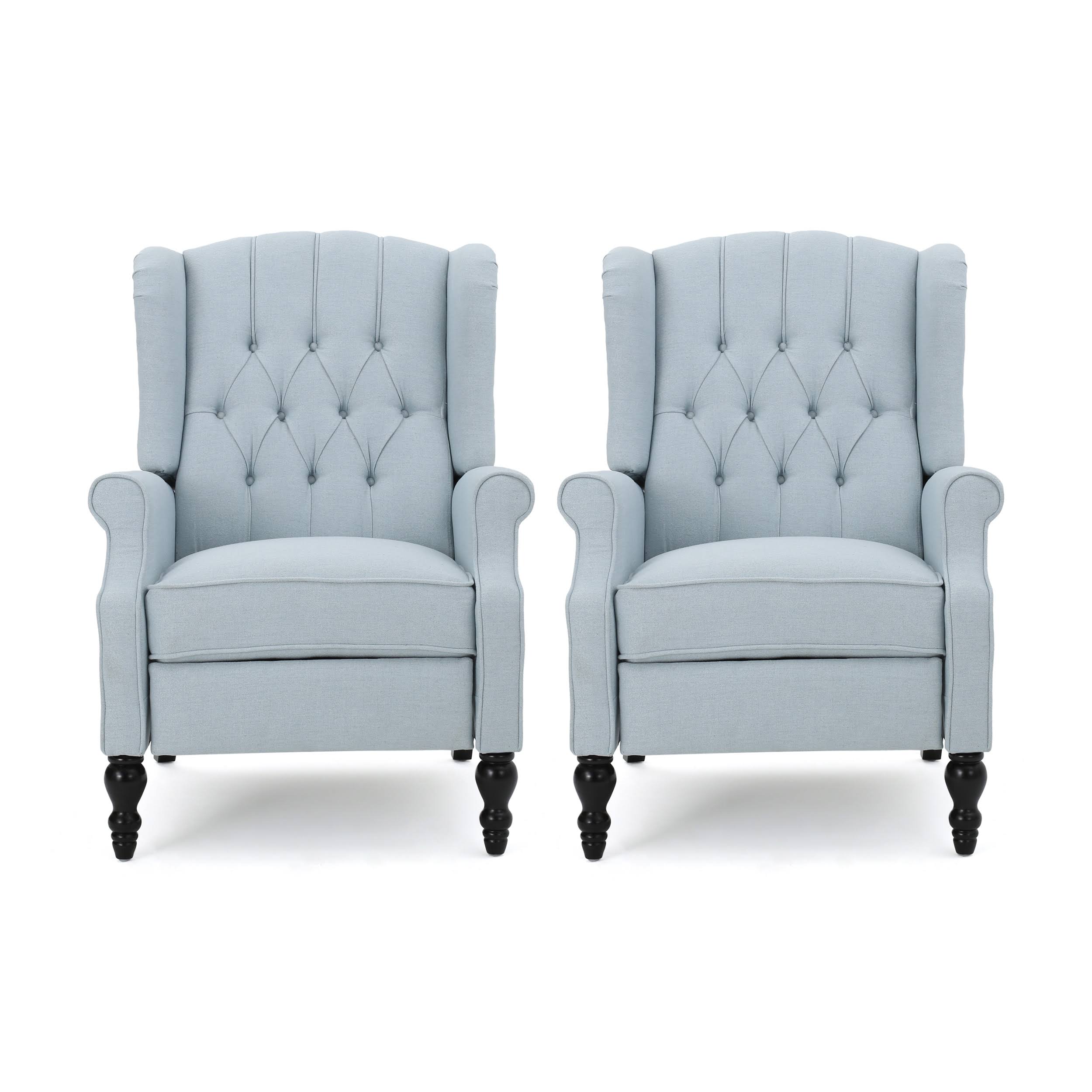 Walter Tufted Fabric Recliner (Set of 2) by Christopher Knight Home - Light Sky + Dark 3473TN_7XH0