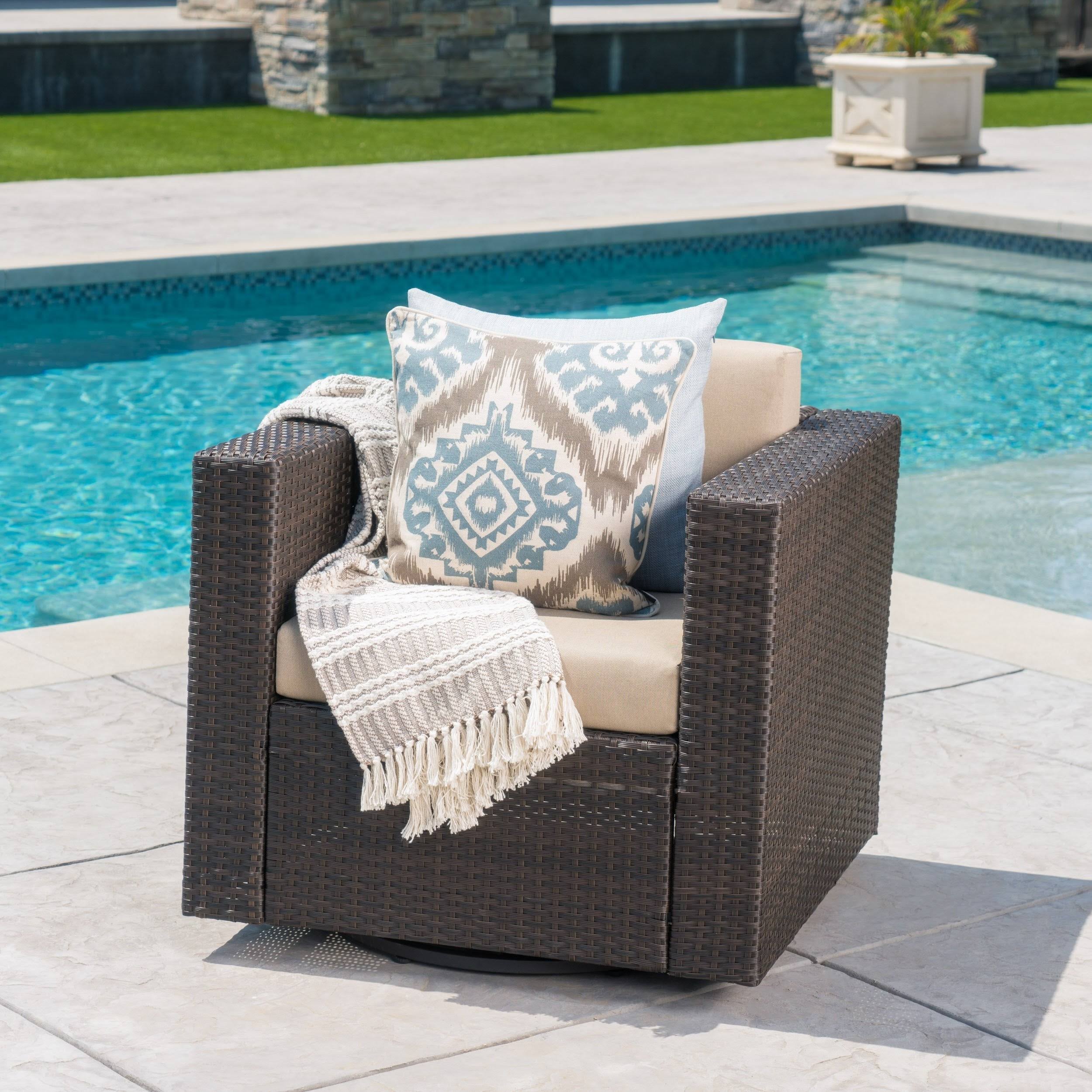 Venice Outdoor Wicker Swivel Club Chair with Water Resistant Cushions Light Brown/Ceramic TUJMYM_TDSB Venice Outdoor Wicker Swivel Club Chair with Water Resistant Cushions Light Brown/Ceramic TUJMYM_TDSB