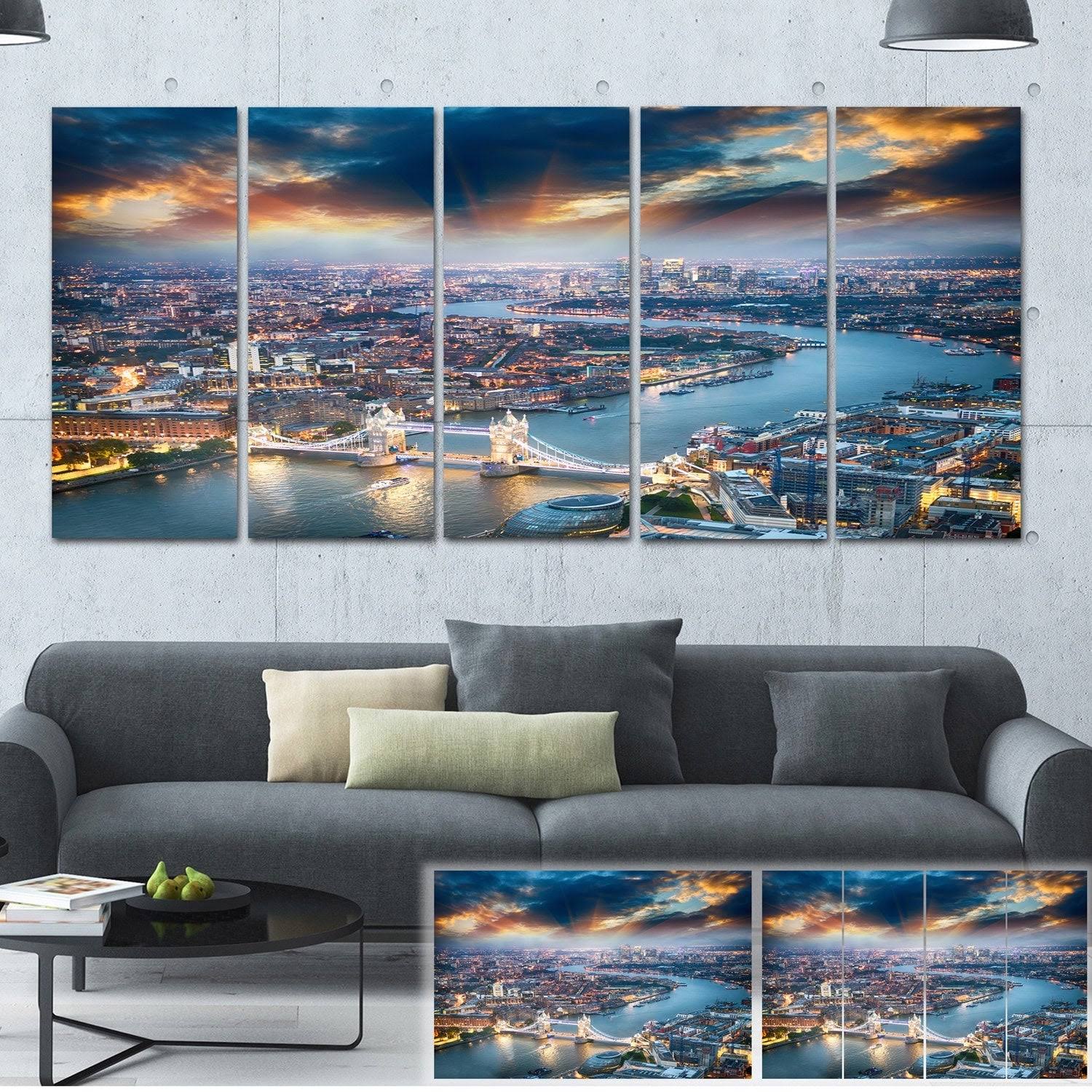 Designart Aerial View of London at Dusk Graphic Art on Wrapped APDFPG_D4A8 Designart Aerial View of London at Dusk Graphic Art on Wrapped APDFPG_D4A8