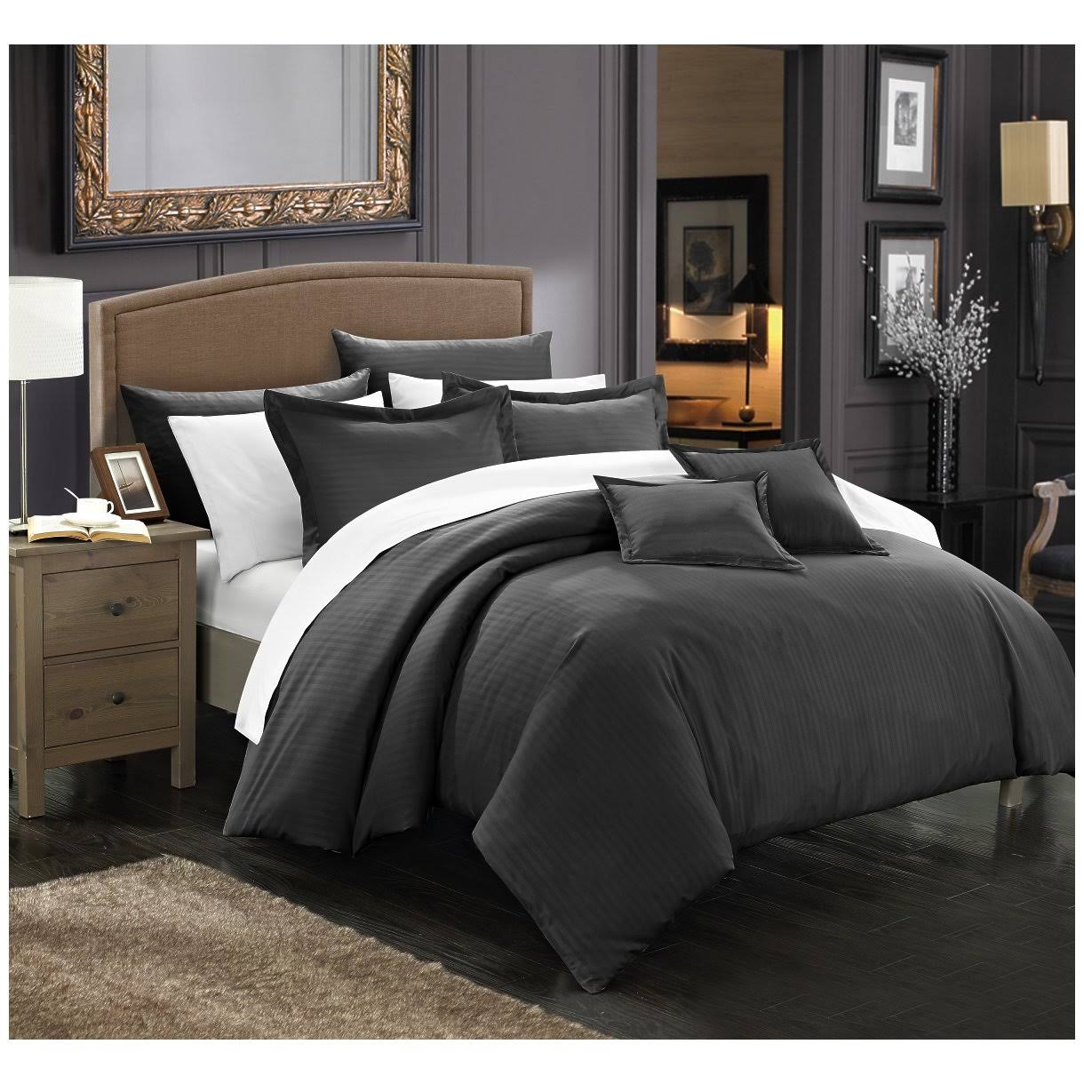 Chic Home CS3934-BIB-US 11 Piece Kennon Down Alternative Jacquard Striped King Comforter Set, Black with Sheet N3AVHJ_TMMJ Chic Home CS3934-BIB-US 11 Piece Kennon Down Alternative Jacquard Striped King Comforter Set, Black with Sheet N3AVHJ_TMMJ