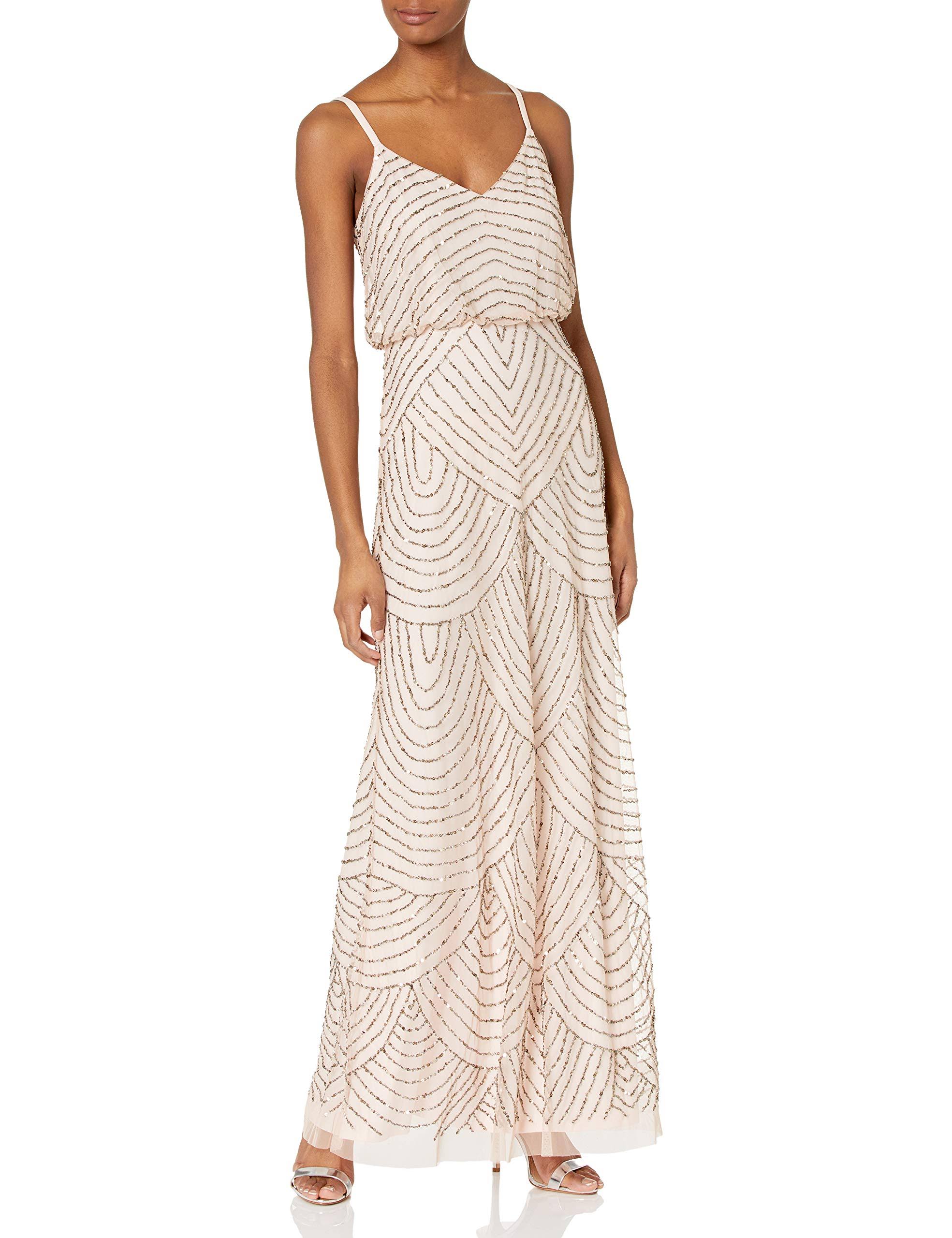 Adrianna Papell Art Deco Beaded Blouson Gown, Blush Gold, Size PBWQDB_VEQG Adrianna Papell Art Deco Beaded Blouson Gown, Blush Gold, Size PBWQDB_VEQG