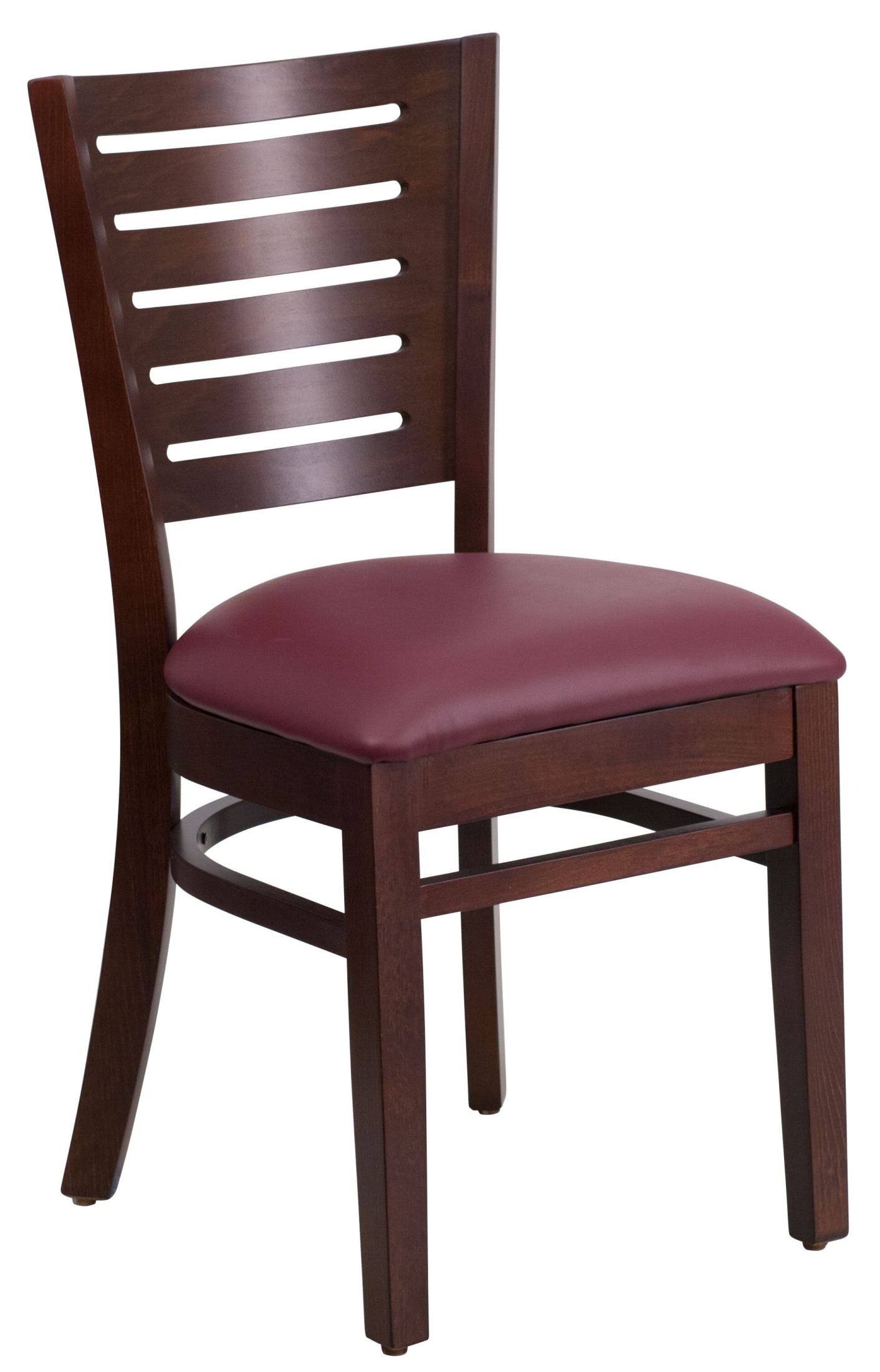 Darby Series Slat Back Walnut Wood Restaurant Chair - Burgundy Vinyl Seat | Flash BWYDF4_TXSE Darby Series Slat Back Walnut Wood Restaurant Chair - Burgundy Vinyl Seat | Flash BWYDF4_TXSE
