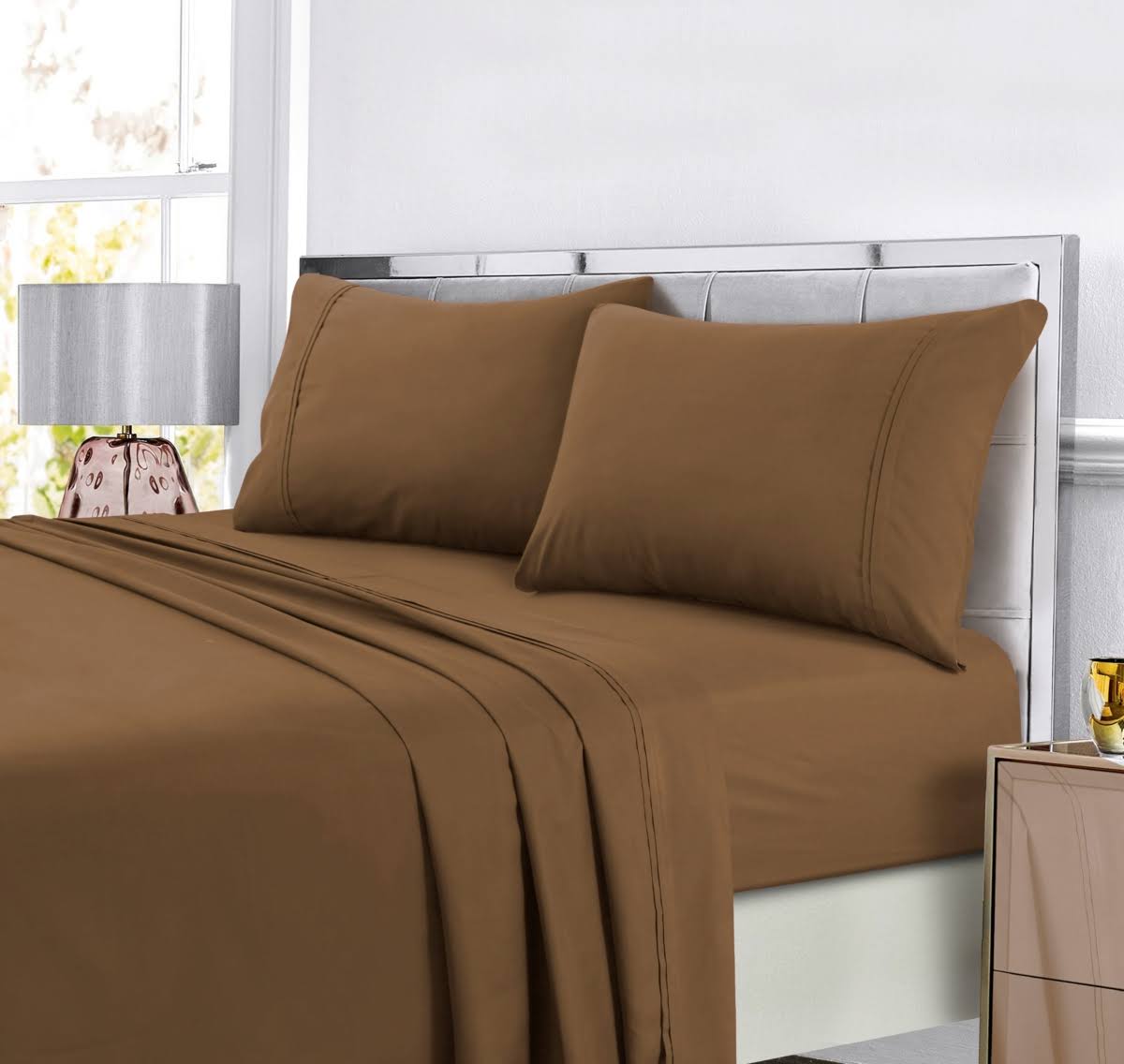 Tribeca Living Super Soft Solid Easy-Care Extra Deep Pocket Sheet Set - Dark Brown - B2F9CK_OD52 Tribeca Living Super Soft Solid Easy-Care Extra Deep Pocket Sheet Set - Dark Brown - B2F9CK_OD52