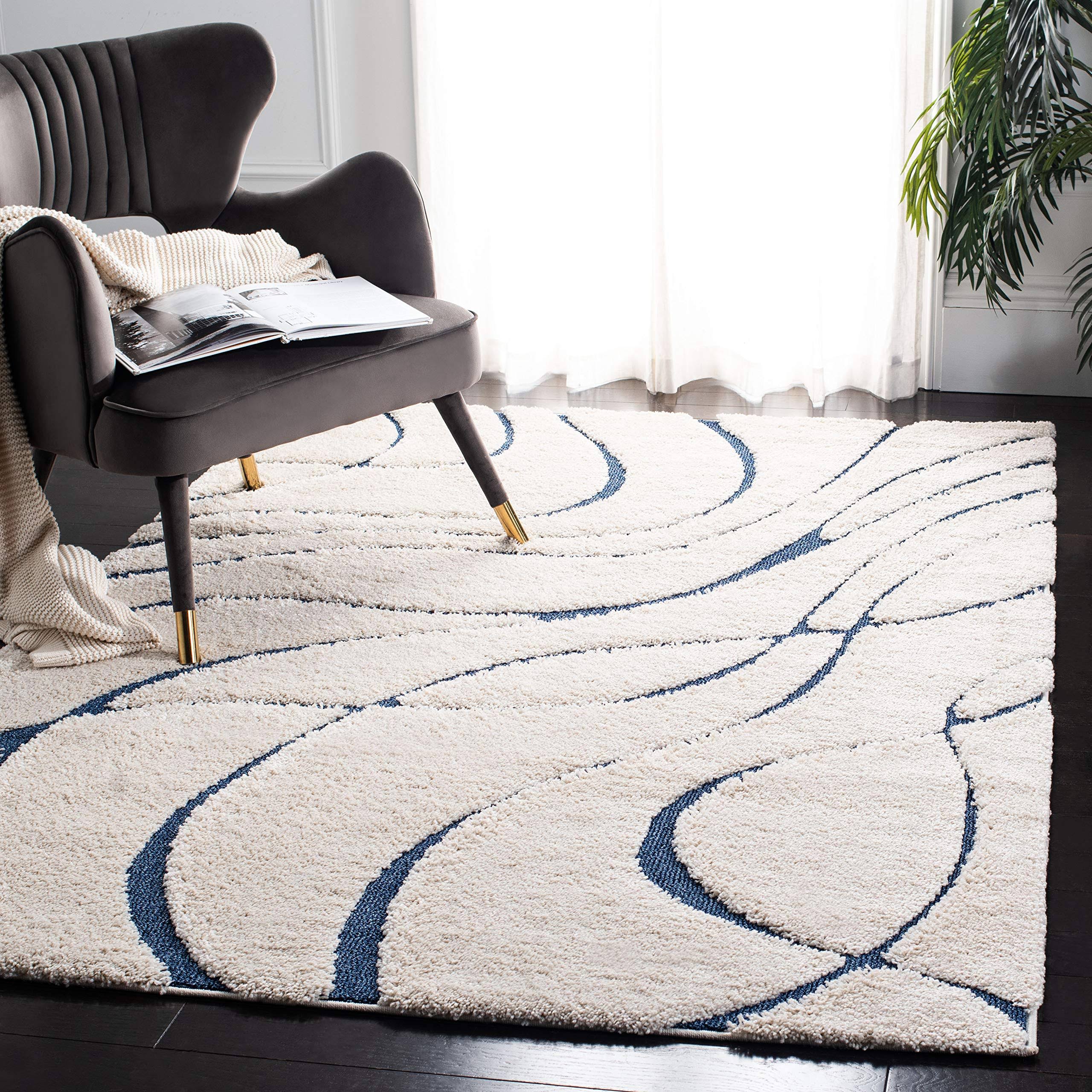 Safavieh Florida Shag Cream/Blue 5 ft. x 5 ft. Square Solid Area BLEH4K_C12C
