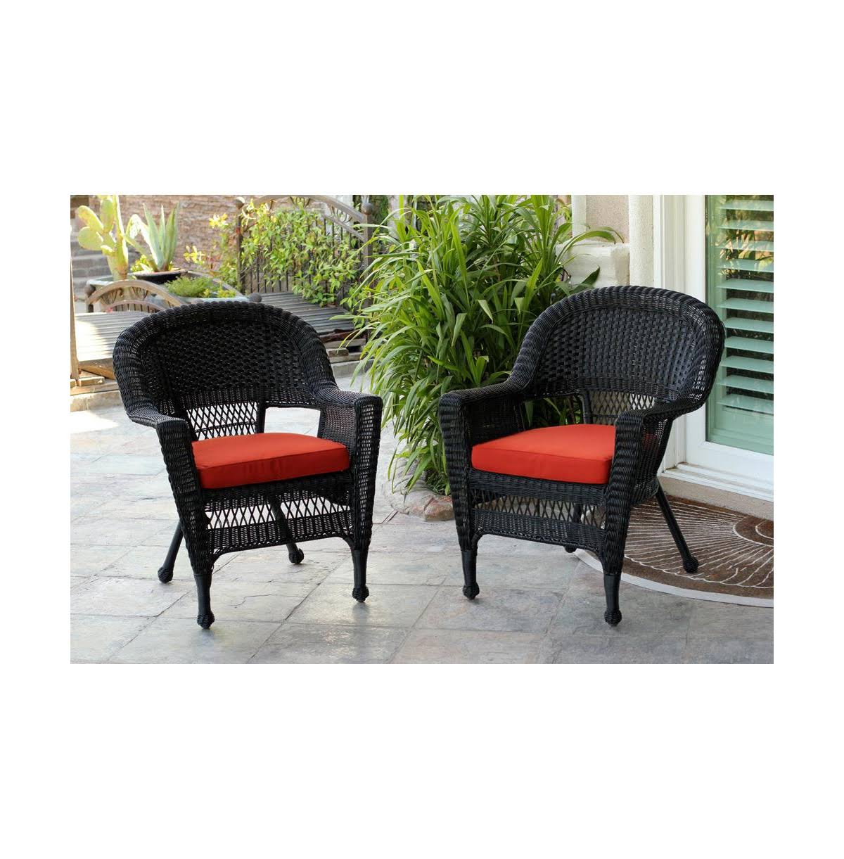 Jeco W00207-C_2-FS018-CS Black Wicker Chair with Brick Red L2TH4D_YTR2 Jeco W00207-C_2-FS018-CS Black Wicker Chair with Brick Red L2TH4D_YTR2