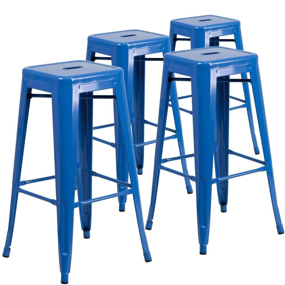 Flash Furniture 4 Pk. 30'' High Backless Blue Metal Indoor-Outdoor Barstool with Square BTNOLW_D7B2 Flash Furniture 4 Pk. 30'' High Backless Blue Metal Indoor-Outdoor Barstool with Square BTNOLW_D7B2