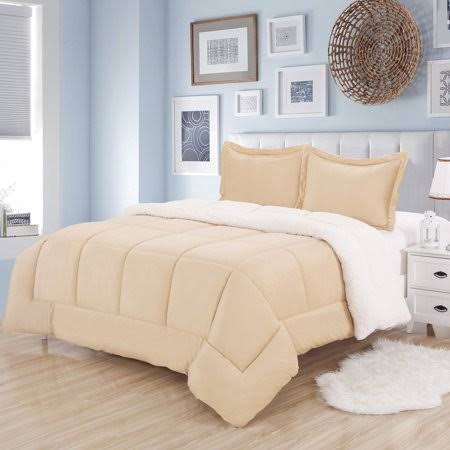 Sweet Home Collection 3 Piece Sherpa Comforter Set Twin - Cream - USQ9D4_S4D4