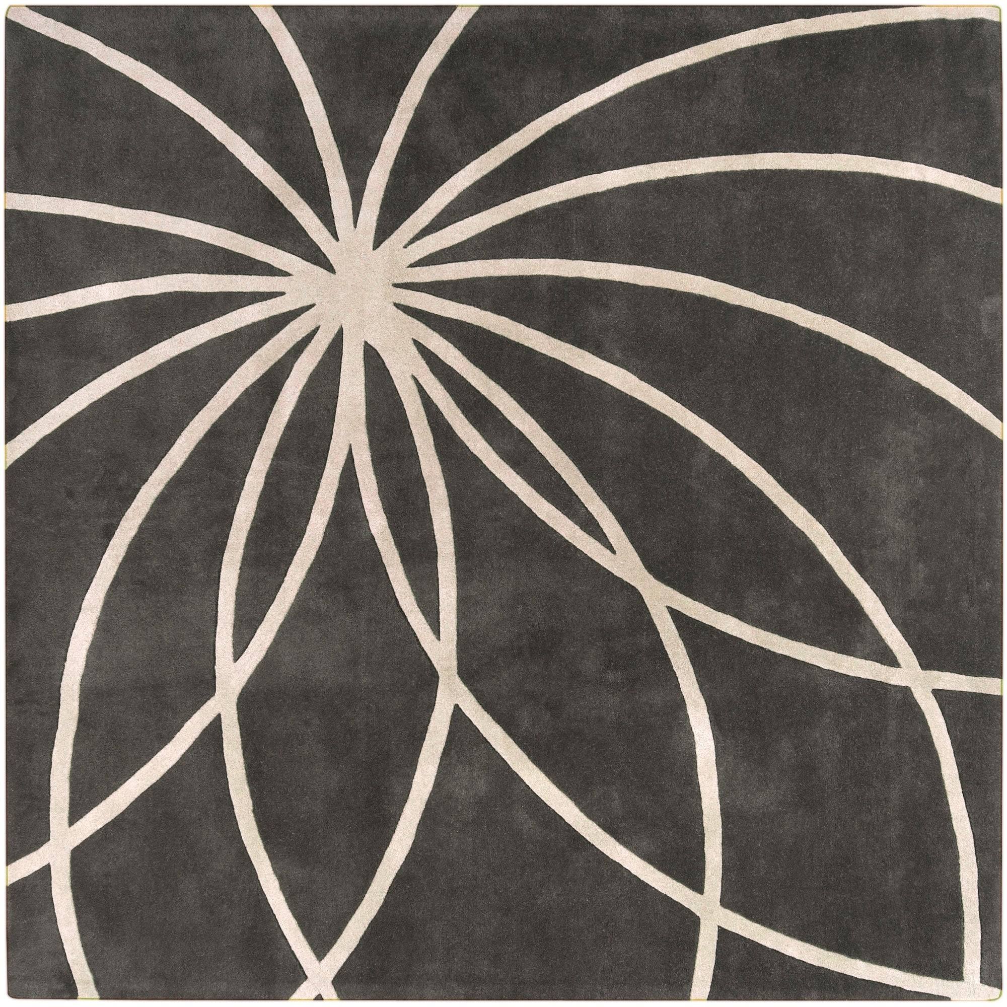Hand-Tufted Charcoal ROTURA Floral Wool Area Rug (9'9 Square) TRW62I_ZQI2 Hand-Tufted Charcoal ROTURA Floral Wool Area Rug (9'9 Square) TRW62I_ZQI2