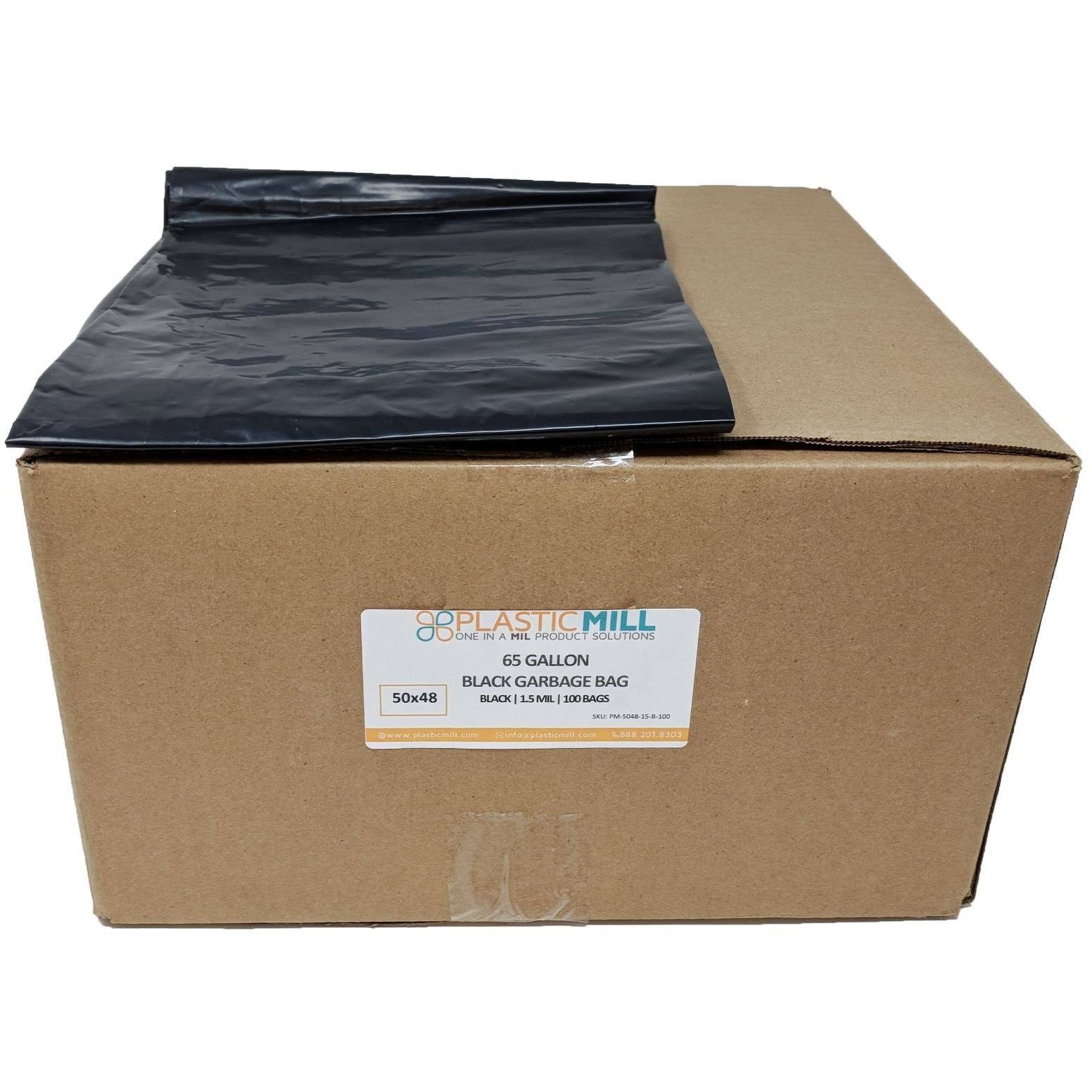 PlasticMill 65 Gallon Black 1.5 Mil 50x48 100 Bags/Case Garbage Bags / Trash Can Liners. IQCAAZ_VIMH PlasticMill 65 Gallon Black 1.5 Mil 50x48 100 Bags/Case Garbage Bags / Trash Can Liners. IQCAAZ_VIMH