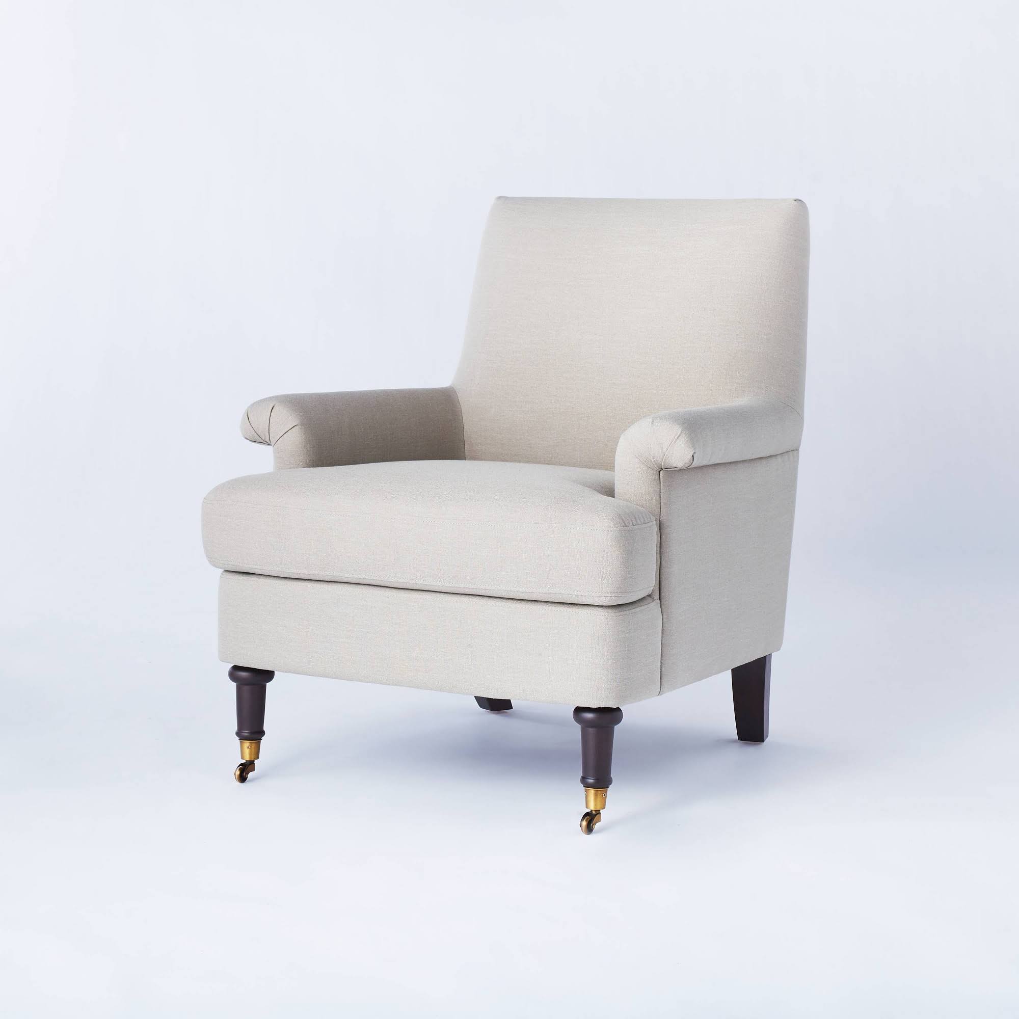 Mercer Rolled Upholstered Armchair with Casters Light Brown - Threshold Designed with Studio 81UCLC_J7VU