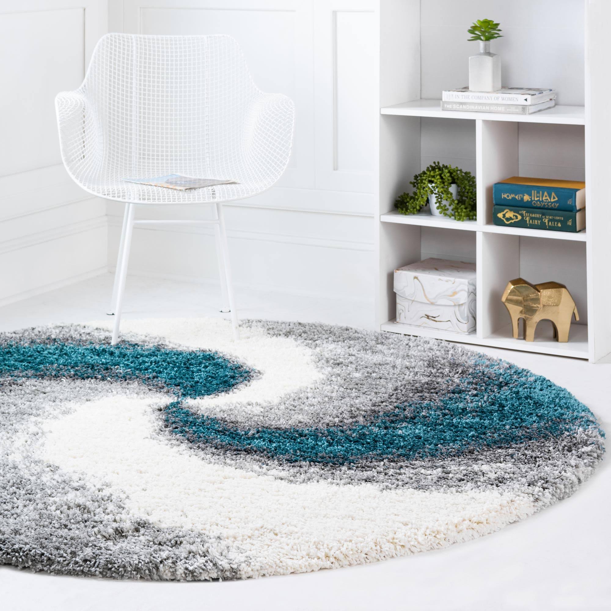 Soft Touch Shag 3 ft Round Turquoise Blue Abstract Area XJUEQS_VIUA