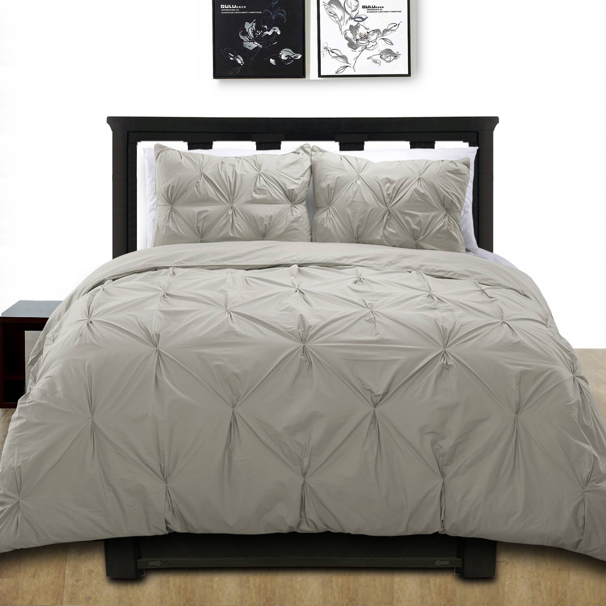 Hudson Street 100% Cotton Pintuck 3-Piece Duvet Set, Grey, QF9RFV_KAIW Hudson Street 100% Cotton Pintuck 3-Piece Duvet Set, Grey, QF9RFV_KAIW