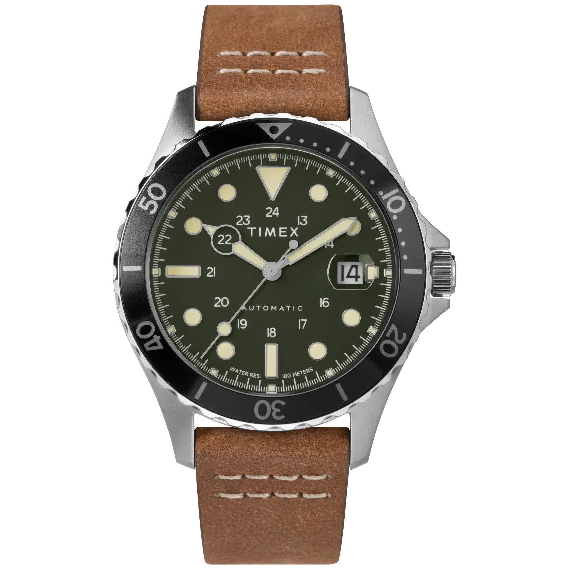 Timex Navi XL Automatic 41mm Leather Strap Watch in 0AK6CO_NDML