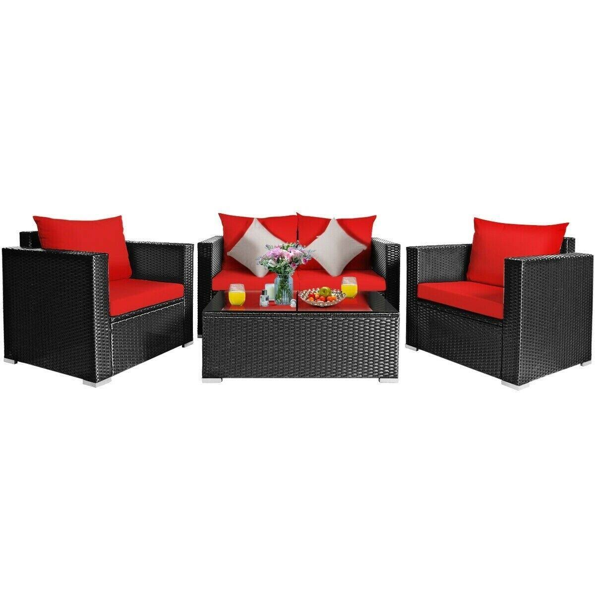 4pcs Patio Rattan Cushioned Furniture 2WRR7V_56CX 4pcs Patio Rattan Cushioned Furniture 2WRR7V_56CX