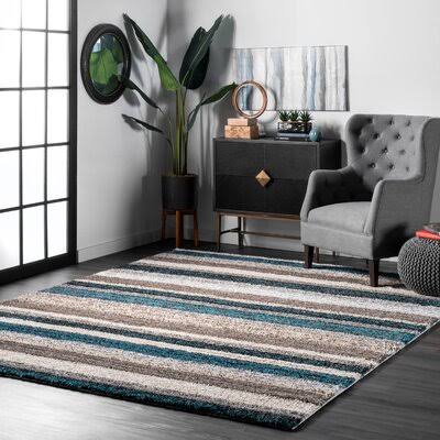 West Valley City Striped Handmade Tufted Brown/Teal Blue Area Rug Langley Street Rug Size Square 8' LTLS1F_GT56 West Valley City Striped Handmade Tufted Brown/Teal Blue Area Rug Langley Street Rug Size Square 8' LTLS1F_GT56