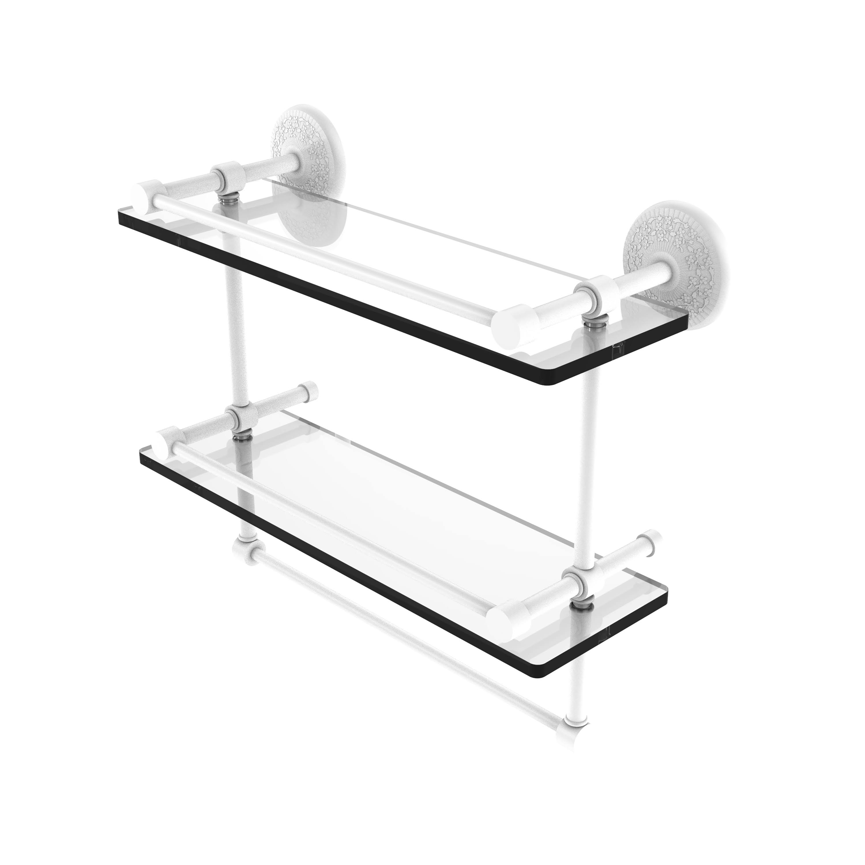 Allied Brass MC-2TB-16-GAL-WHM 16 in. Monte Carlo Collection Gallery Double Glass Shelf with Towel Bar Matte 9S91ZL_YYVG Allied Brass MC-2TB-16-GAL-WHM 16 in. Monte Carlo Collection Gallery Double Glass Shelf with Towel Bar Matte 9S91ZL_YYVG